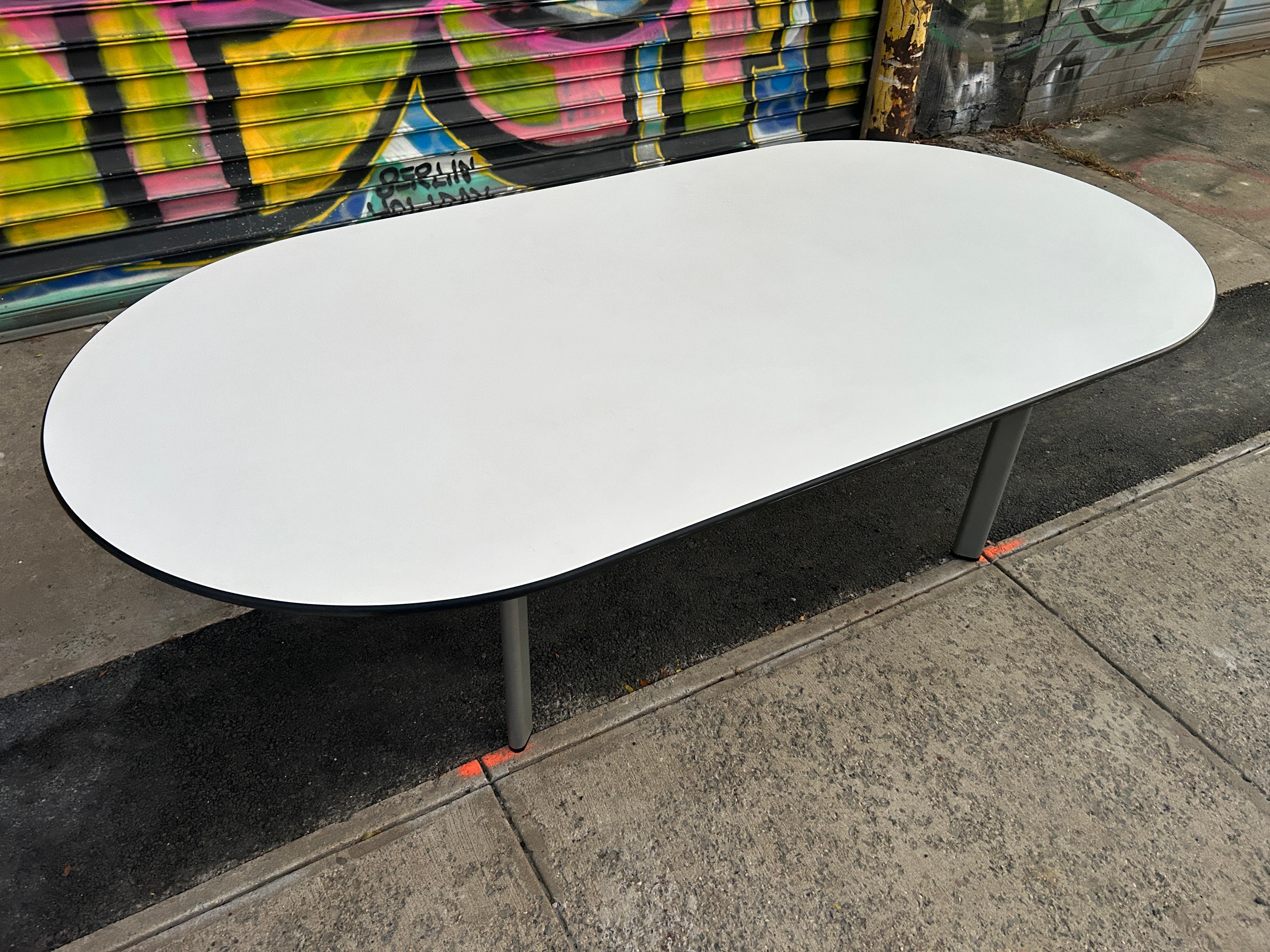 American Post modern Knoll white laminate racetrack dining table by joe d'urso  For Sale