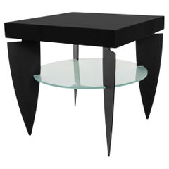 Vintage Post Modern Lacquer and Glass Occasional Table