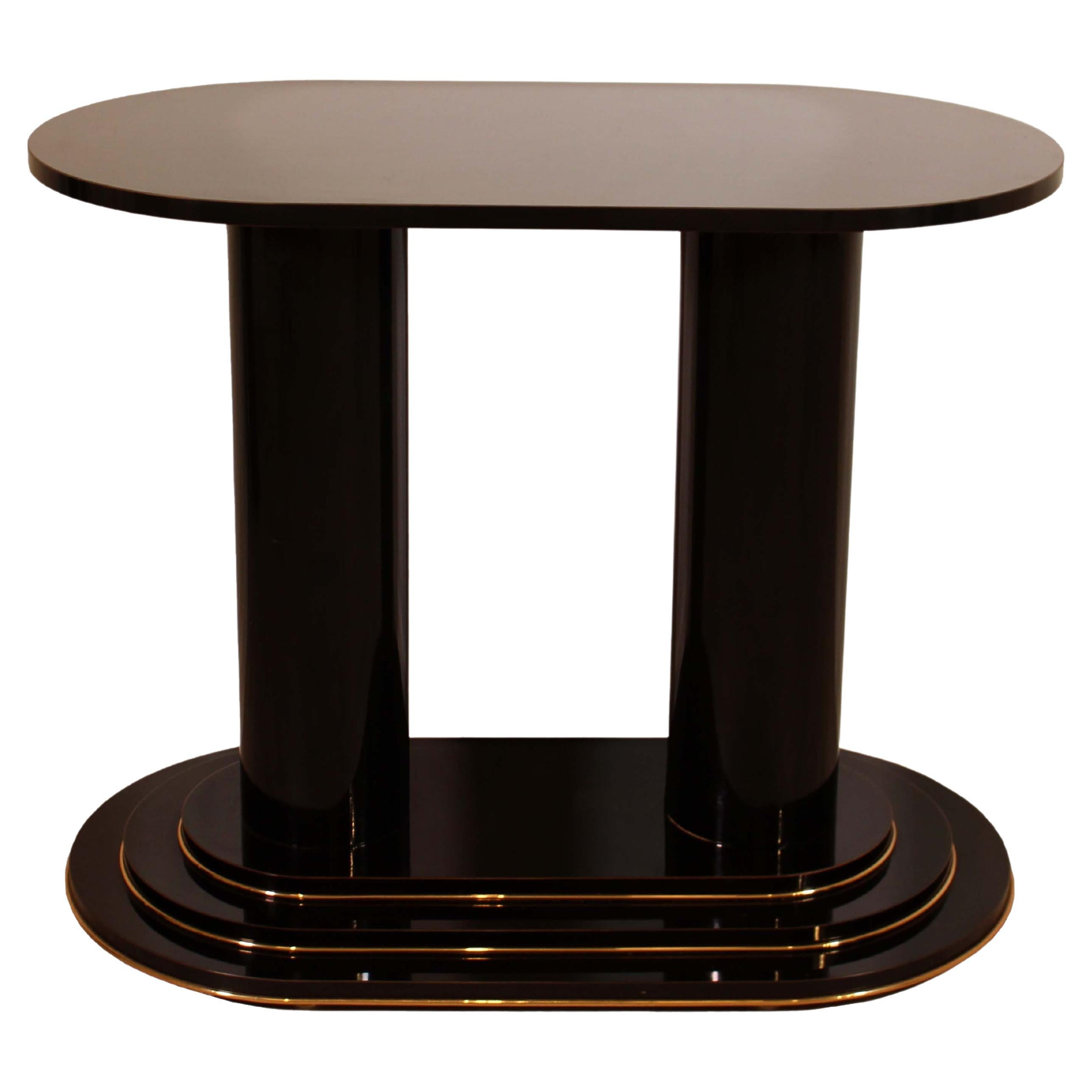 Post Modern Lacquer Black and Brass Console Sofa Table