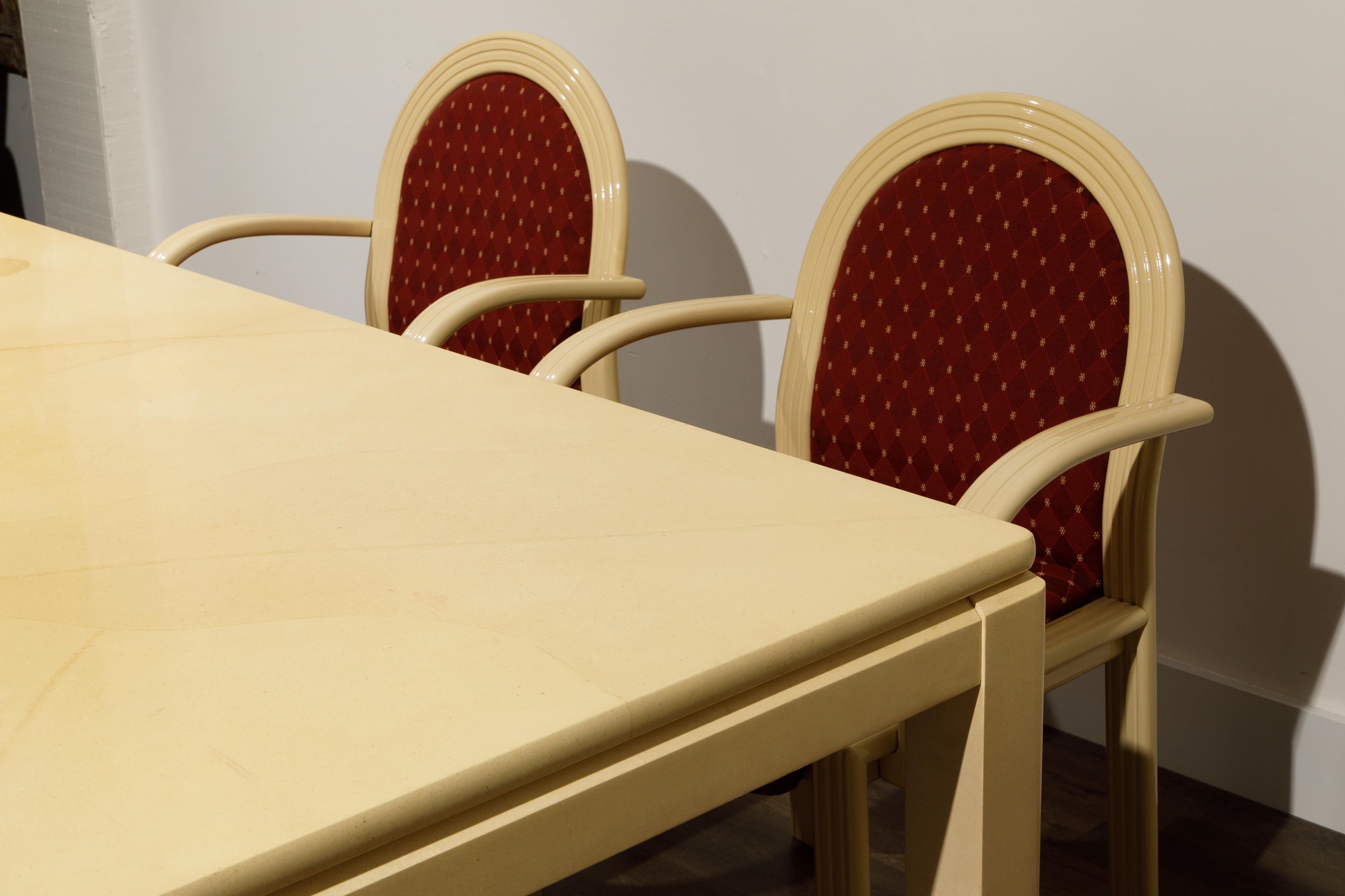 Post-Modern Lacquered Goatskin Dining Set with Ten Chairs, 1970s Italy, Signed 13
