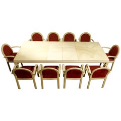 Post-Modern Lacquered Goatskin Dining Set with Ten Chairs, 1970s Italy, Signed