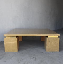 Post Modern Lacquered Maple Burl and Brass Square Coffee Table