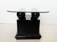 Postmodern Lacquered Side/End Tables with Faux Black Marble Spheres