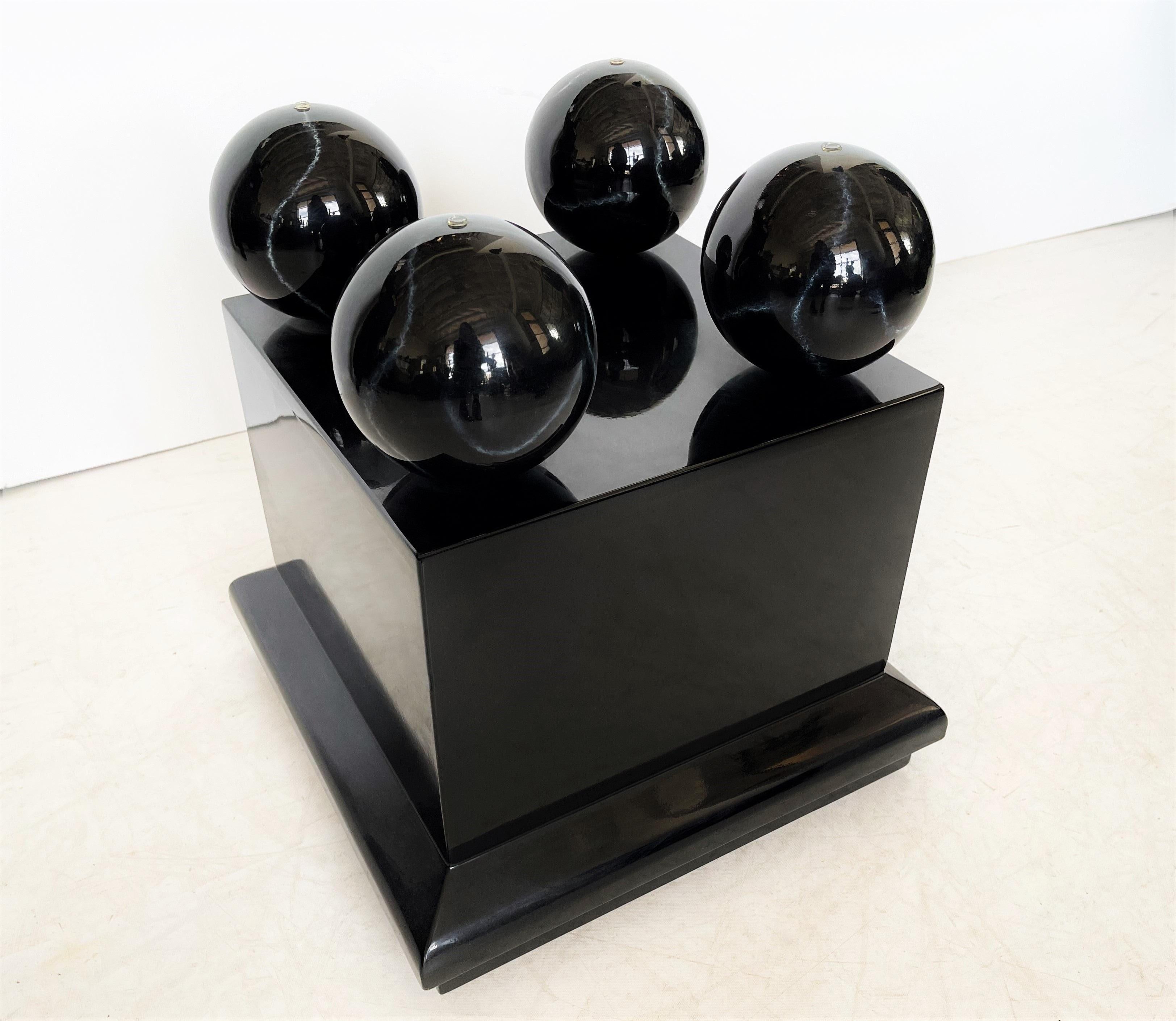 Postmodern Lacquered Side/End Tables with Faux Black Marble Spheres In Good Condition For Sale In Dallas, TX