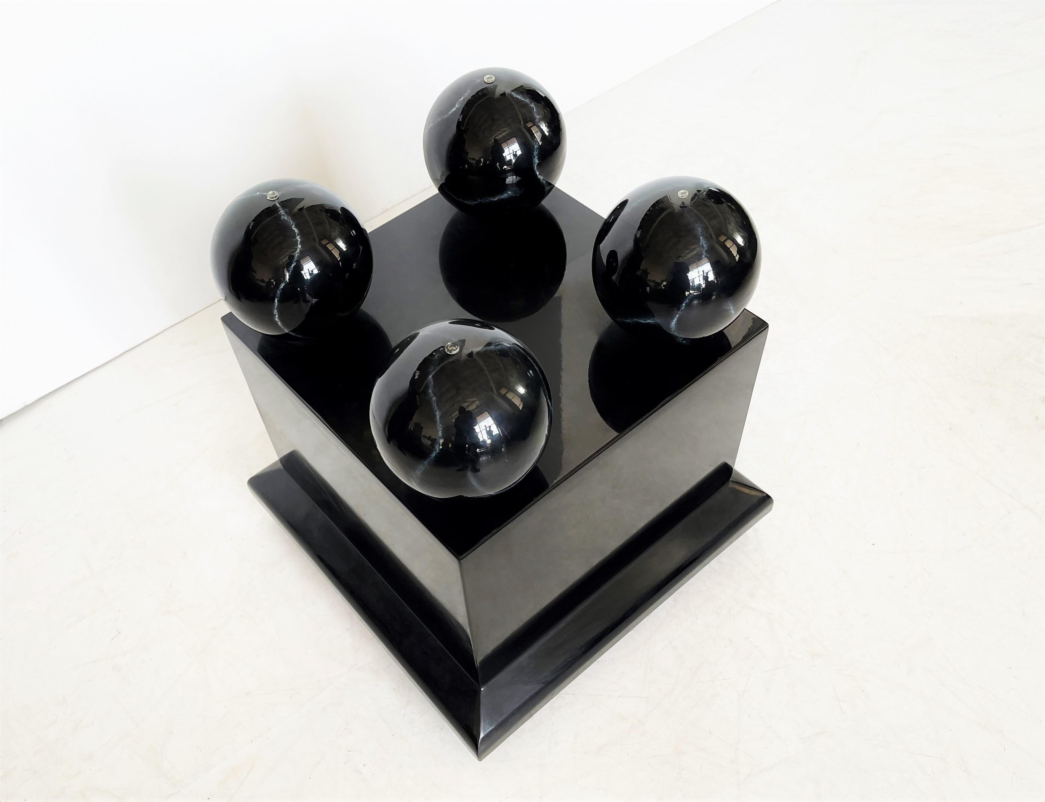 Late 20th Century Postmodern Lacquered Side/End Tables with Faux Black Marble Spheres For Sale