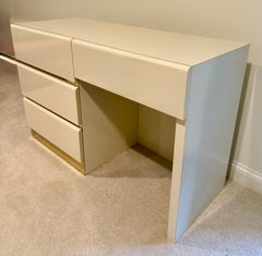 Post Modern Lacquered Writing Desk Table Vanity with Brass Accents