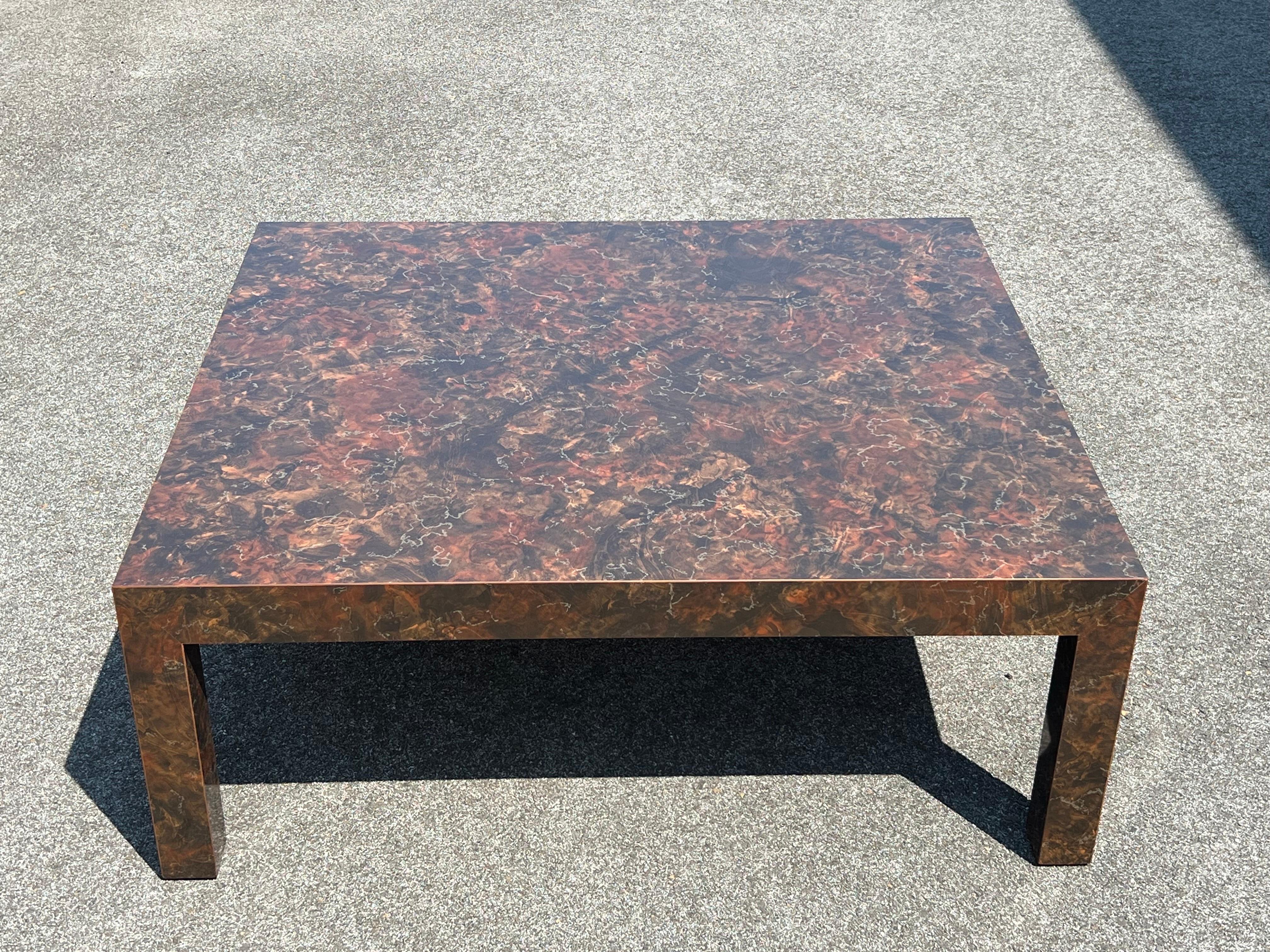 Post Modern Laminated Tortoiseshell Coffee Table  In Good Condition For Sale In Redding, CT