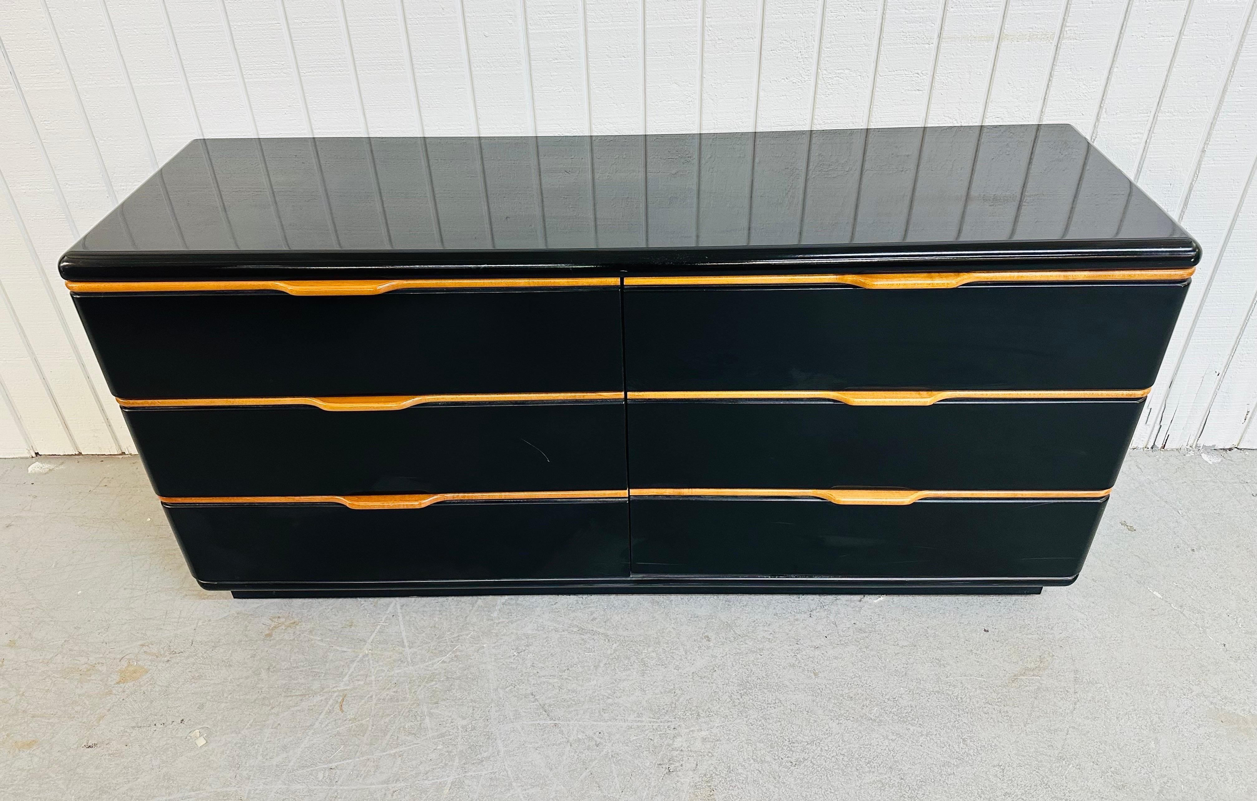 This listing is for a Post Modern Lane Black Lacquered Dresser. Featuring a straight line design, six large drawers for storage, wooden pulls, and a beautiful black lacquered finish. This is an exceptional combination of quality and design by Lane!