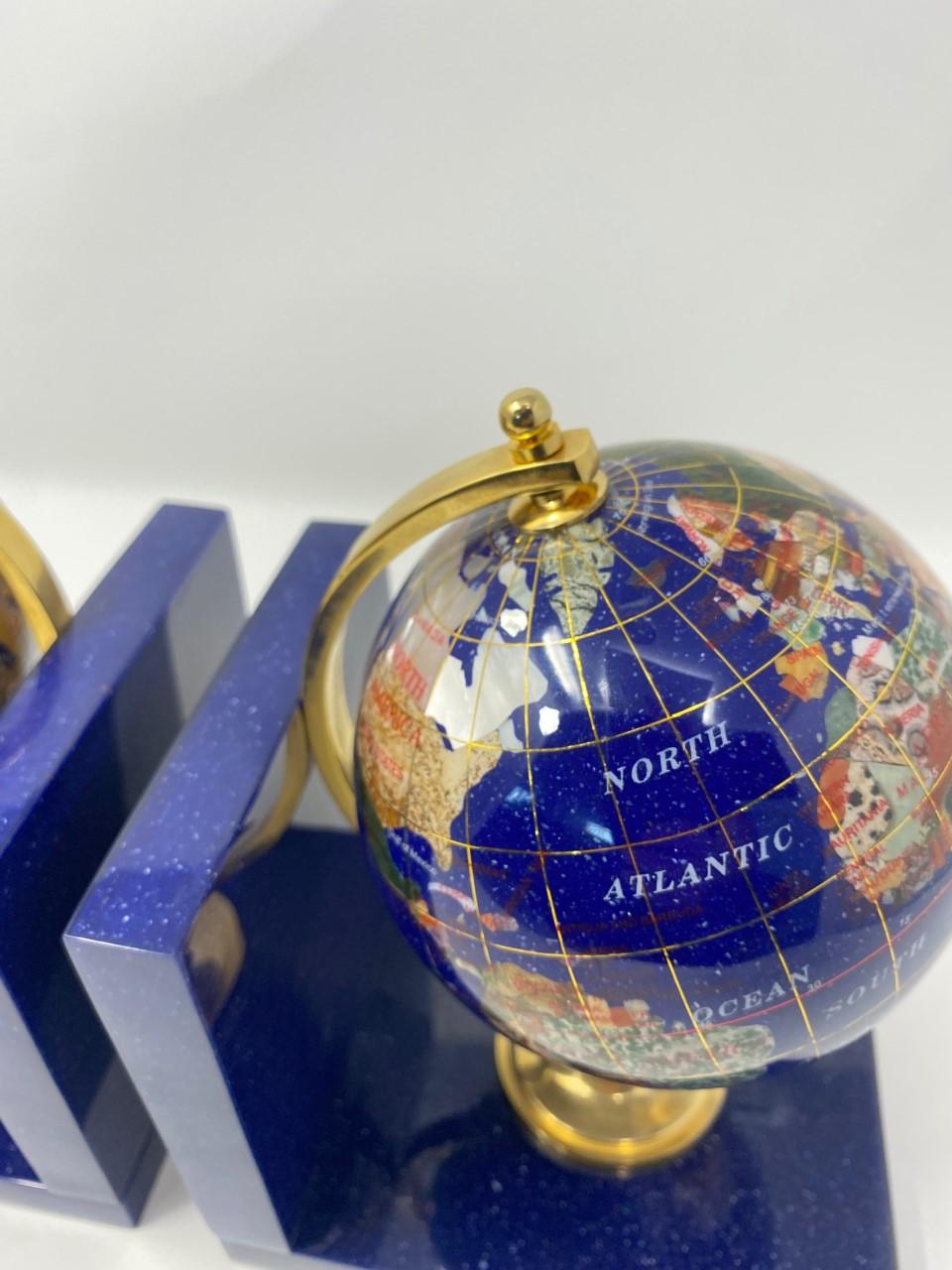 Post Modern Lapis Gemstone Revolving World Globe Bookends 1