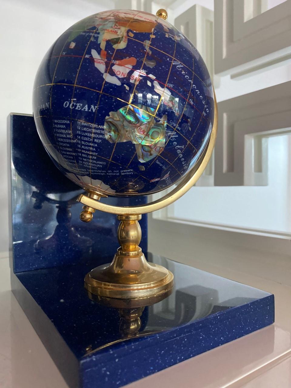Post Modern Lapis Gemstone Revolving World Globe Bookends 6