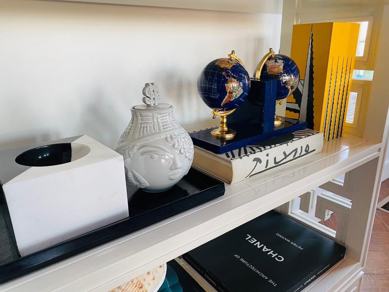 Post Modern Lapis Gemstone Revolving World Globe Bookends 7