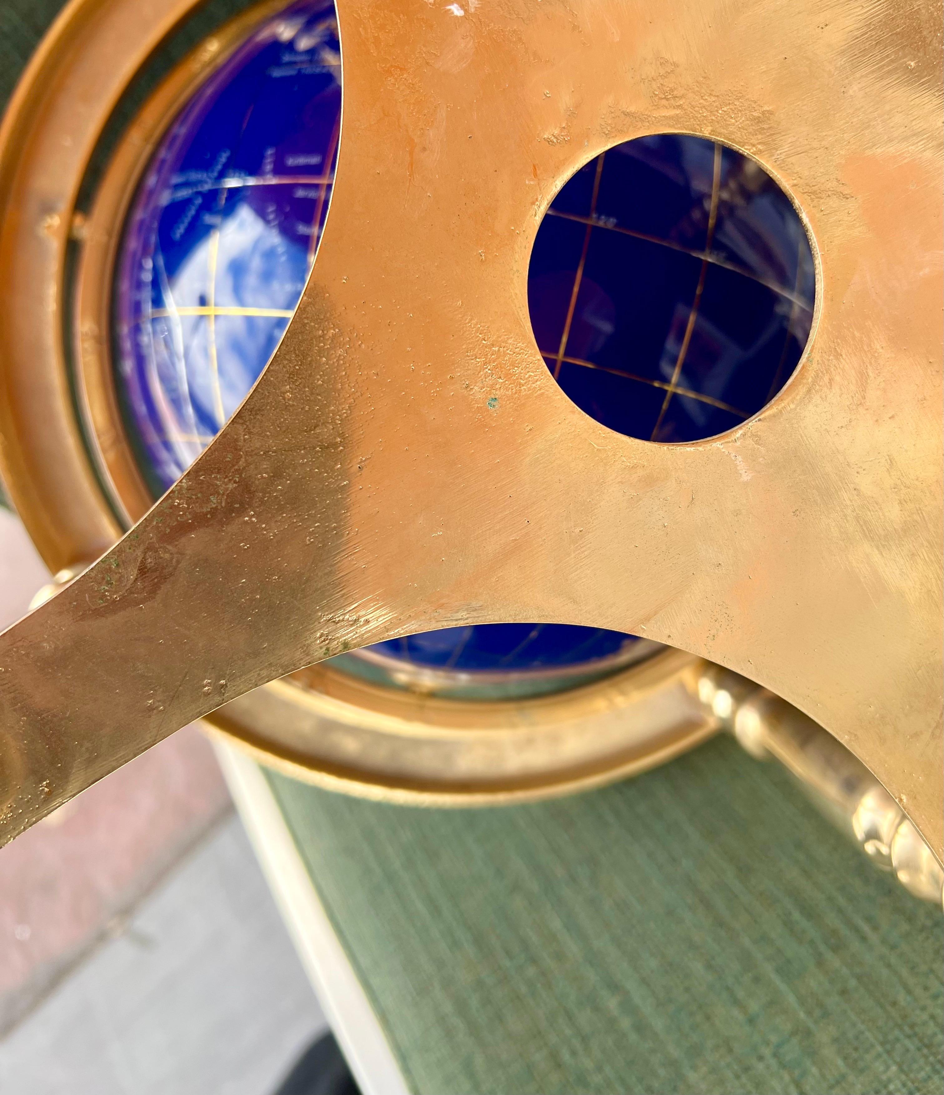 Post Modern Lapis & Gemstone Revolving World Globe on Solid Brass Stand In Good Condition In San Diego, CA