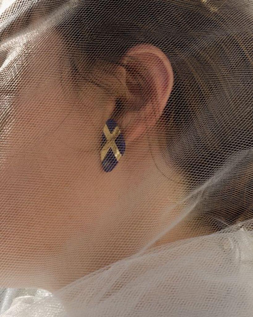 Post-modern Lapis Lazuli Earrings with 14K Gold 1980's 1990's Peter Brams In Good Condition In Los Angeles, CA