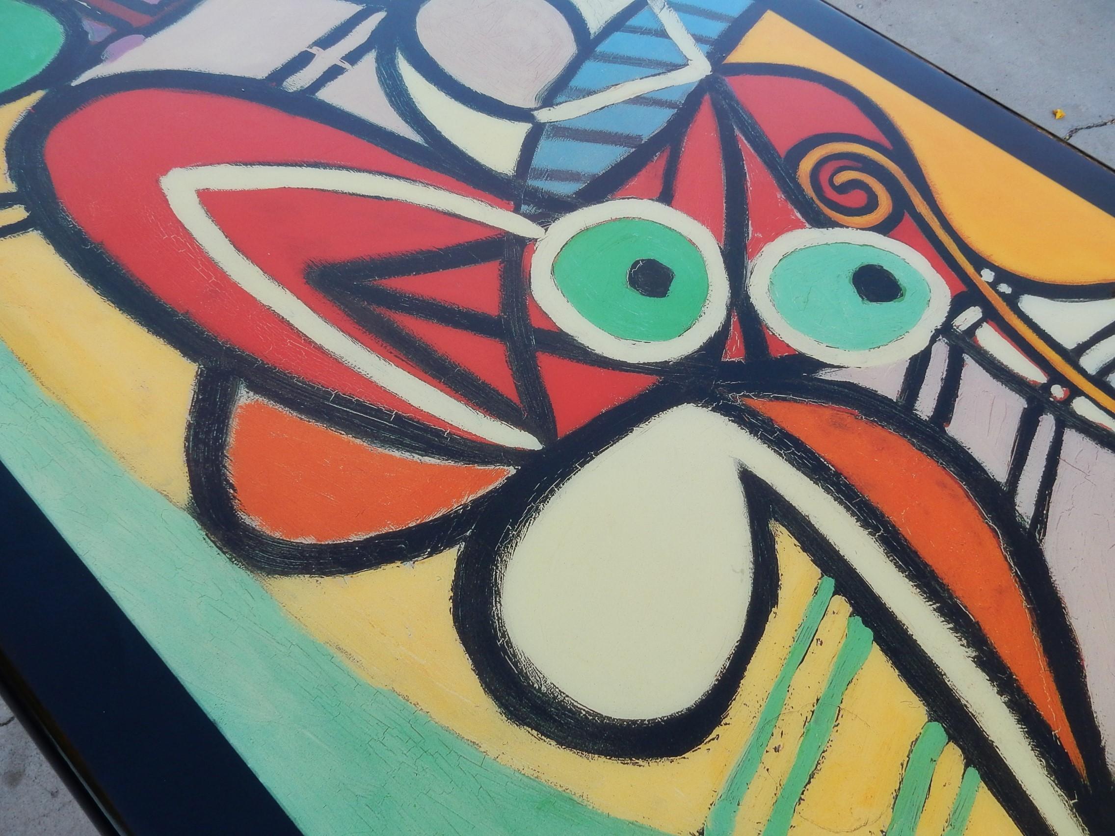 American Post-Modern Laquered Picasso Art Cocktail Table For Sale
