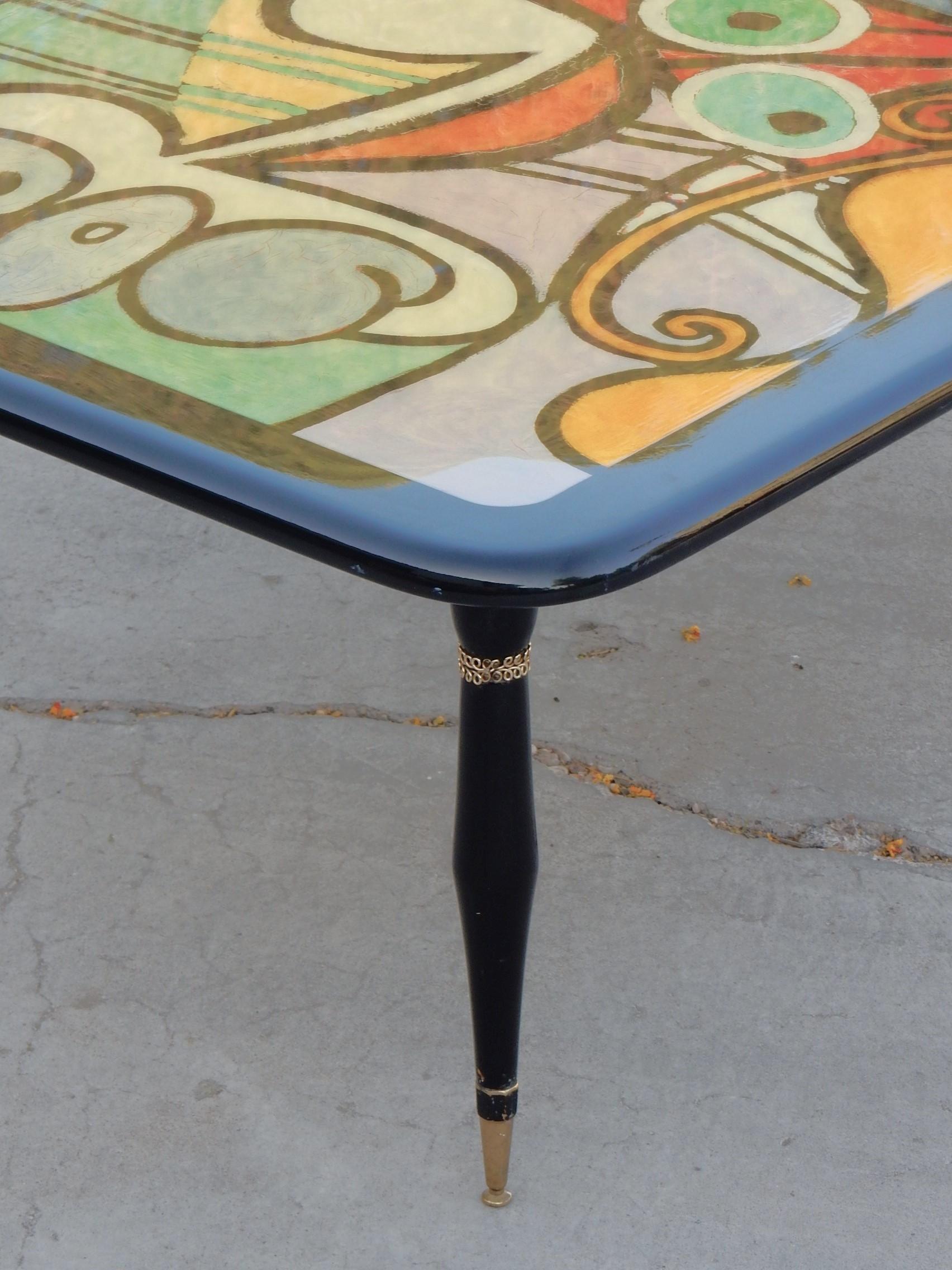 Late 20th Century Post-Modern Laquered Picasso Art Cocktail Table For Sale