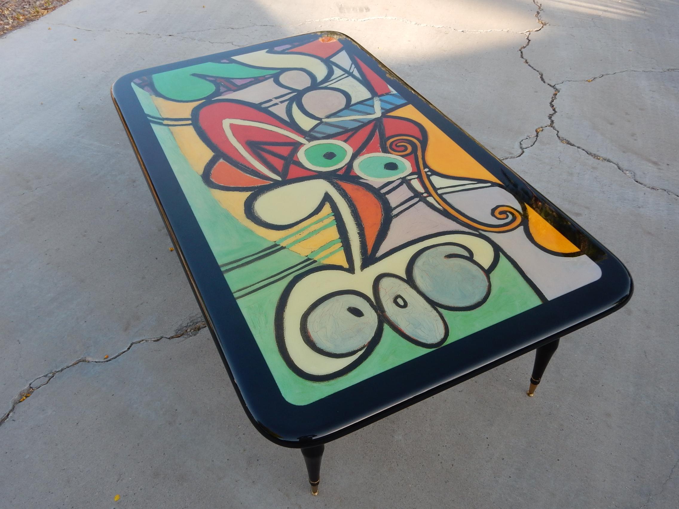 Post-Modern Laquered Picasso Art Cocktail Table For Sale 1