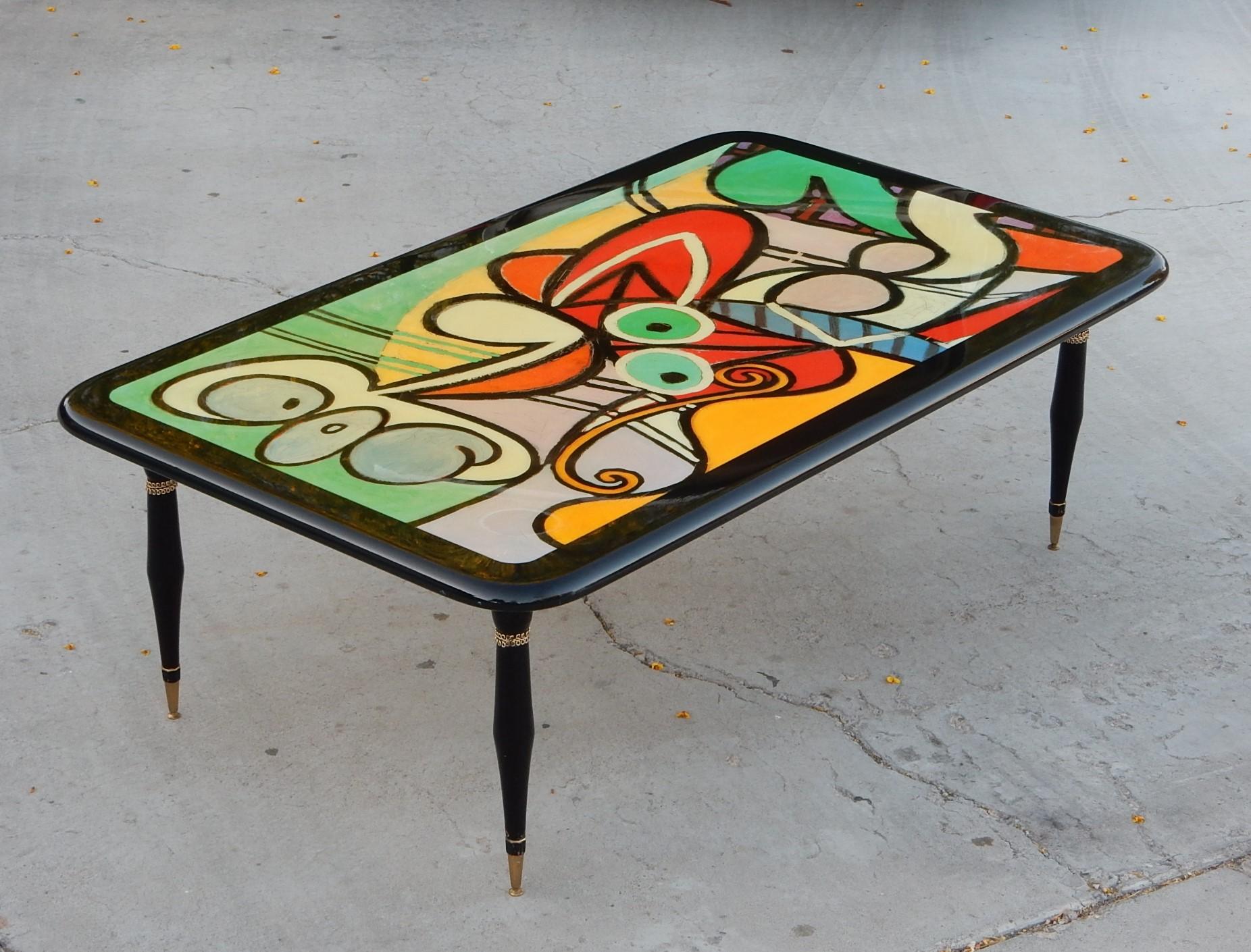 Post-Modern Laquered Picasso Art Cocktail Table For Sale 3