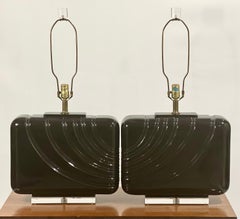 Post-Modern Large Black Ceramic and Lucite Table Lamps, Pair
