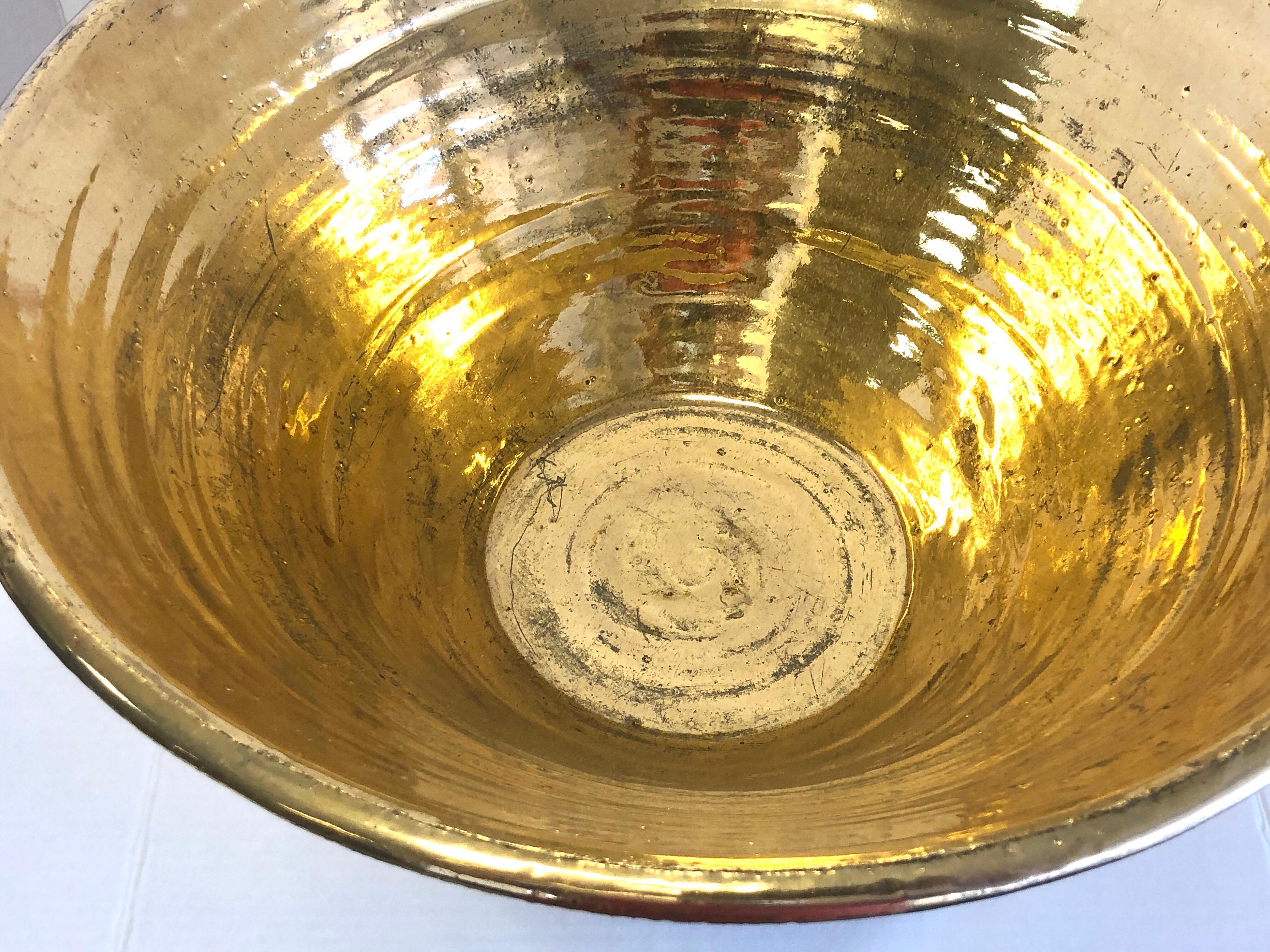 Post Modern Large Ceramic Bowl Gold and Silver Glaze, Signed In Good Condition In Miami, FL