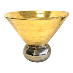 Post Modern Large Ceramic Bowl Gold and Silver Glaze, Signed