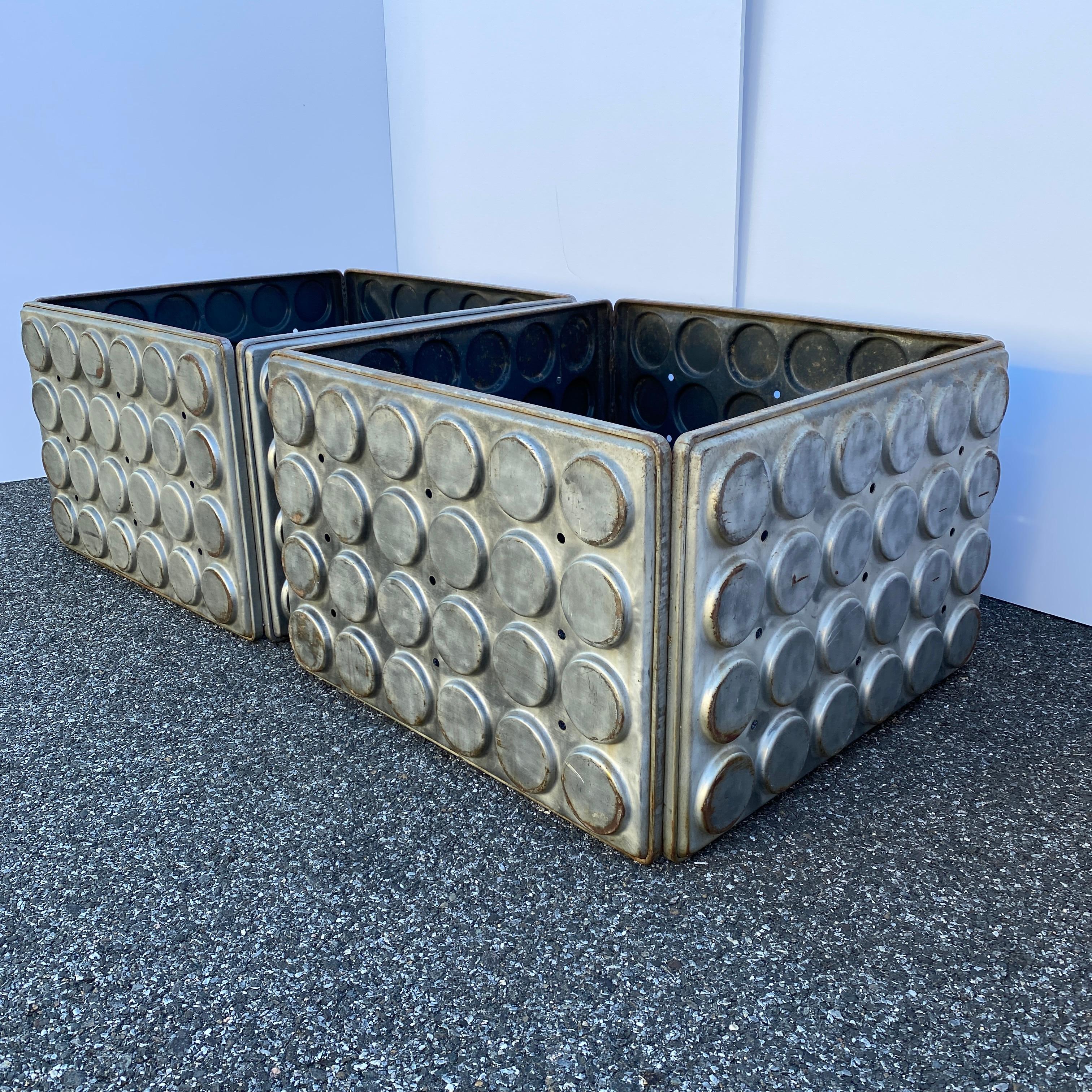 Post Modern Large Industrial Lego Brushed Metal Cocktail Coffee Tables For Sale 3