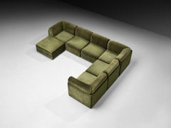 Post-Modern Large Modular Sofa in Forest Green Fabric