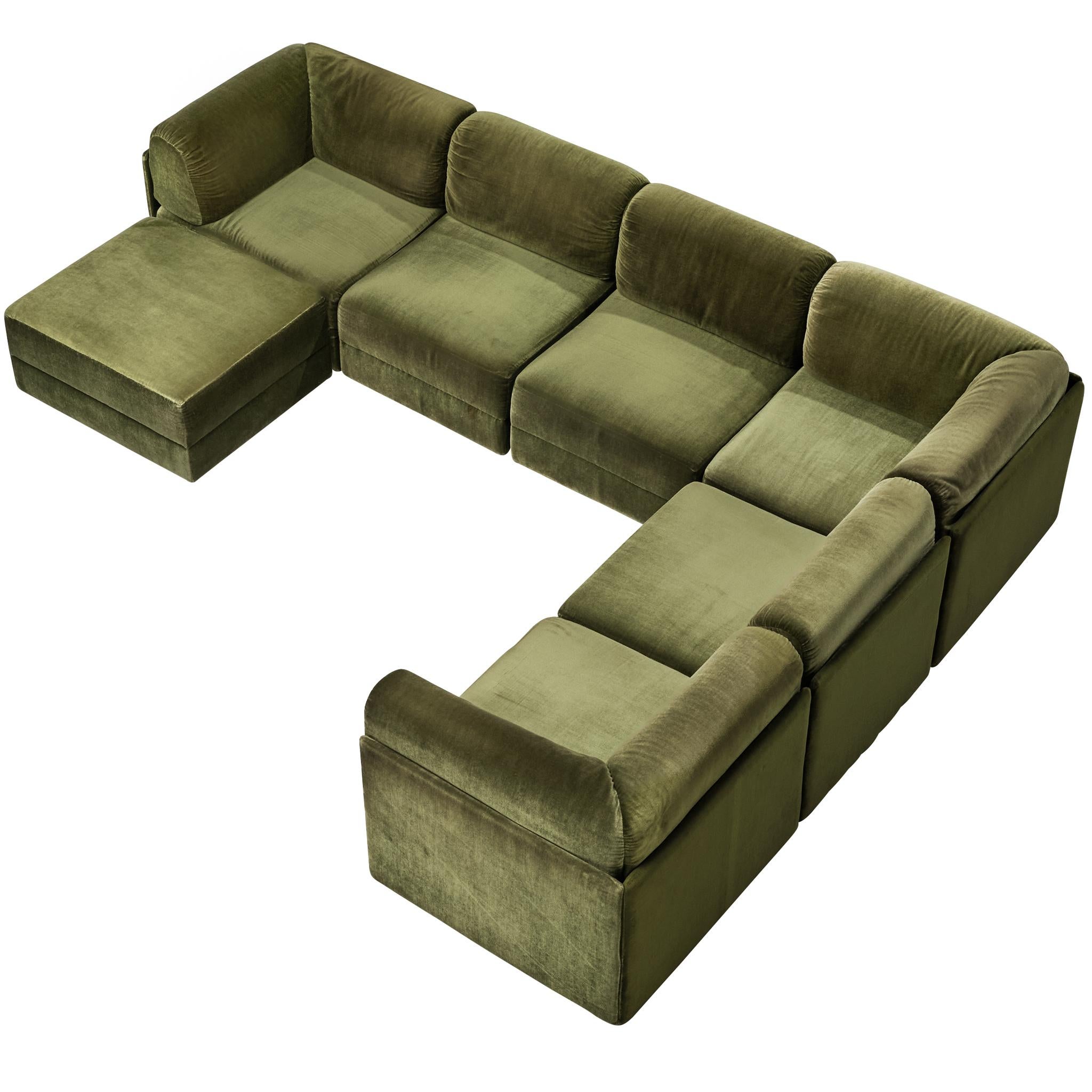Post-Modern Large Modular Sofa in Forest Green Fabric