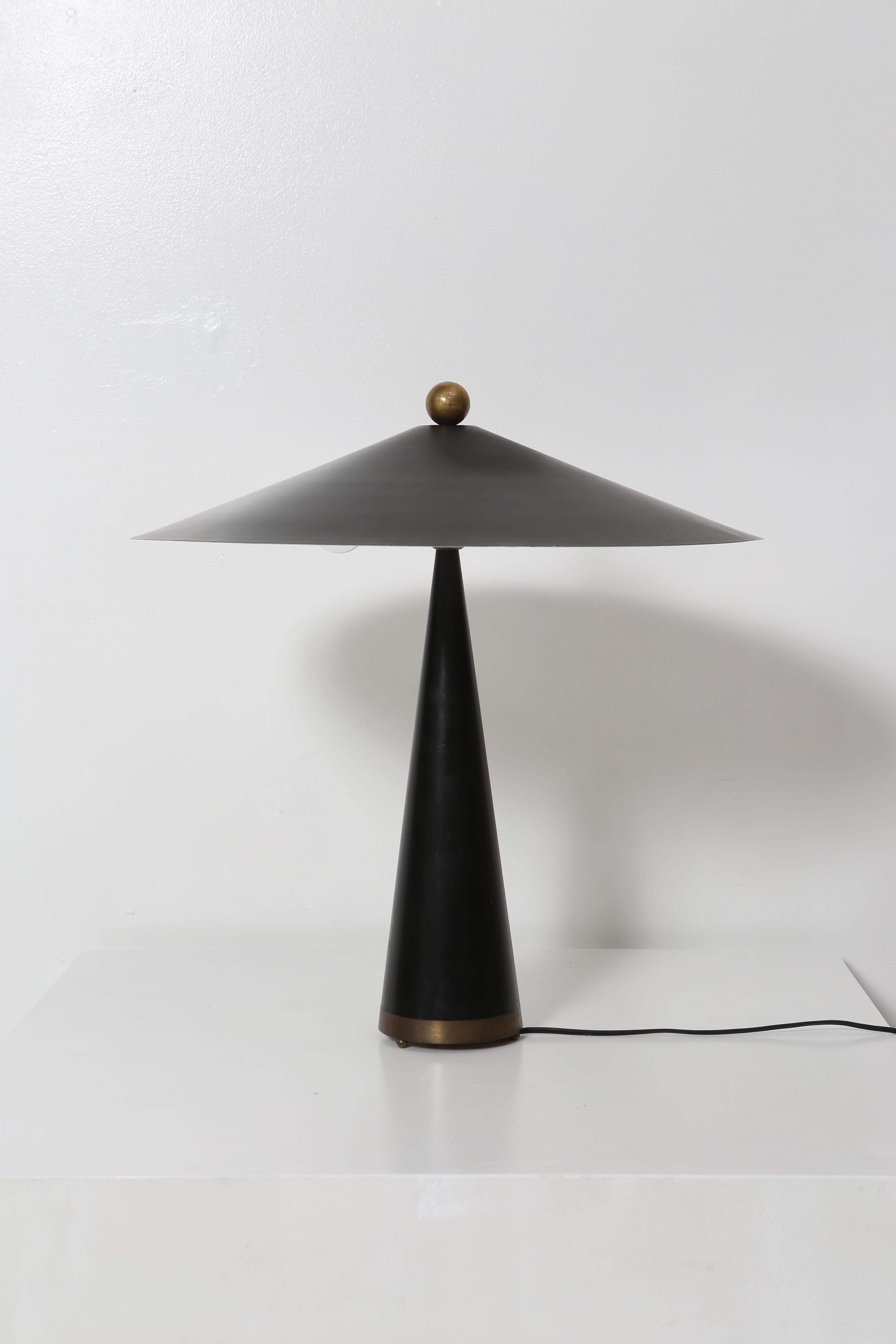 Late 20th Century Post-Modern Leather and Brass Studio-Made Lamp