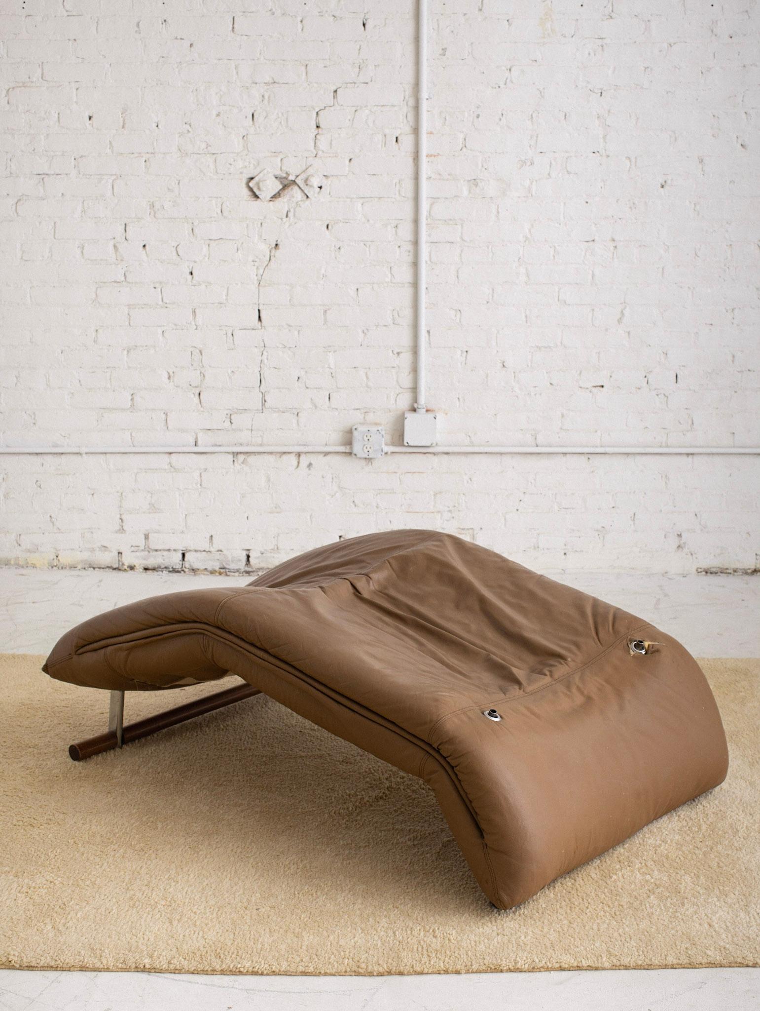 Post Modern Leather Chaise on Wood and Chrome Legs 5