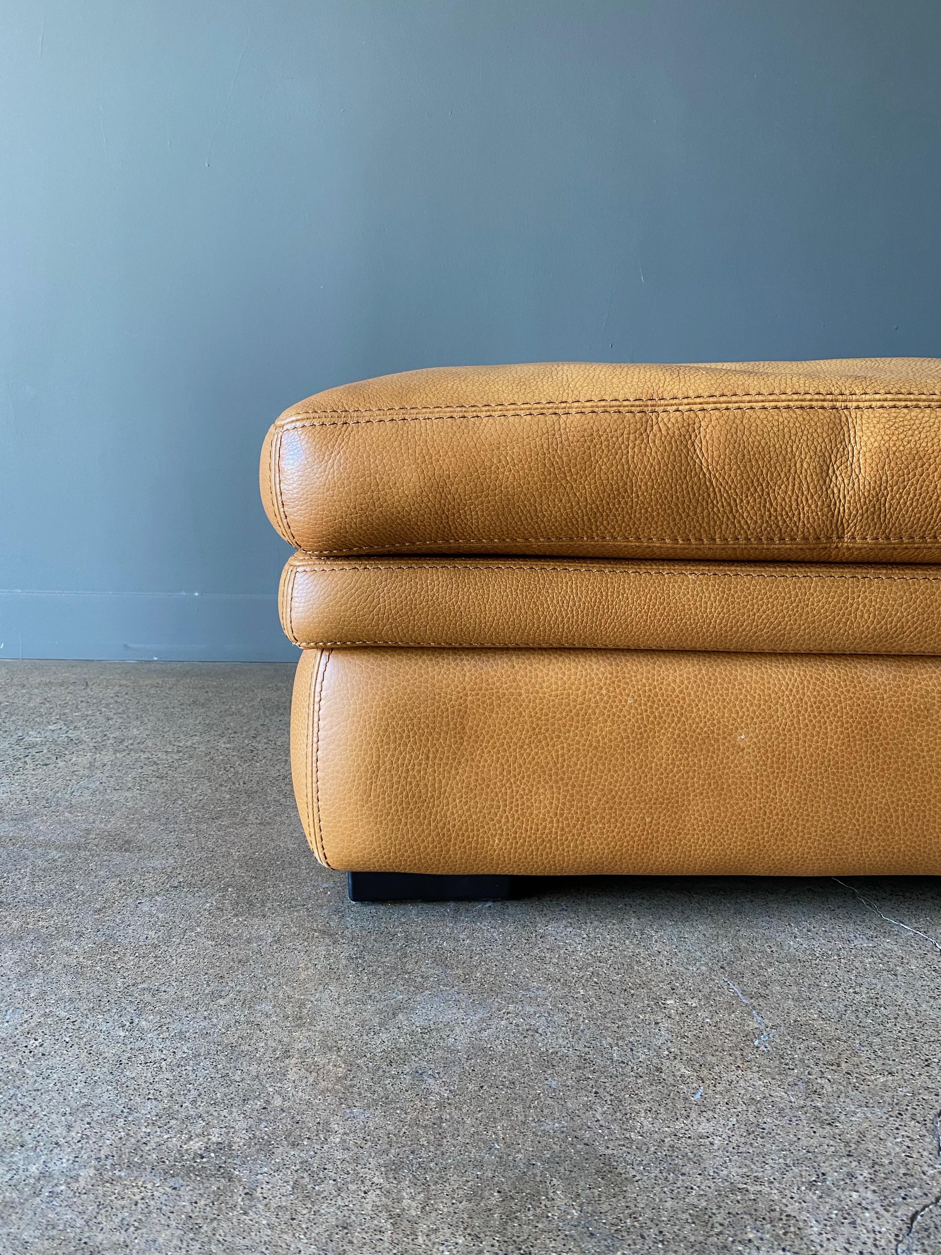 Post Modern leather ottoman by Roche Bobois, Circa 1989.