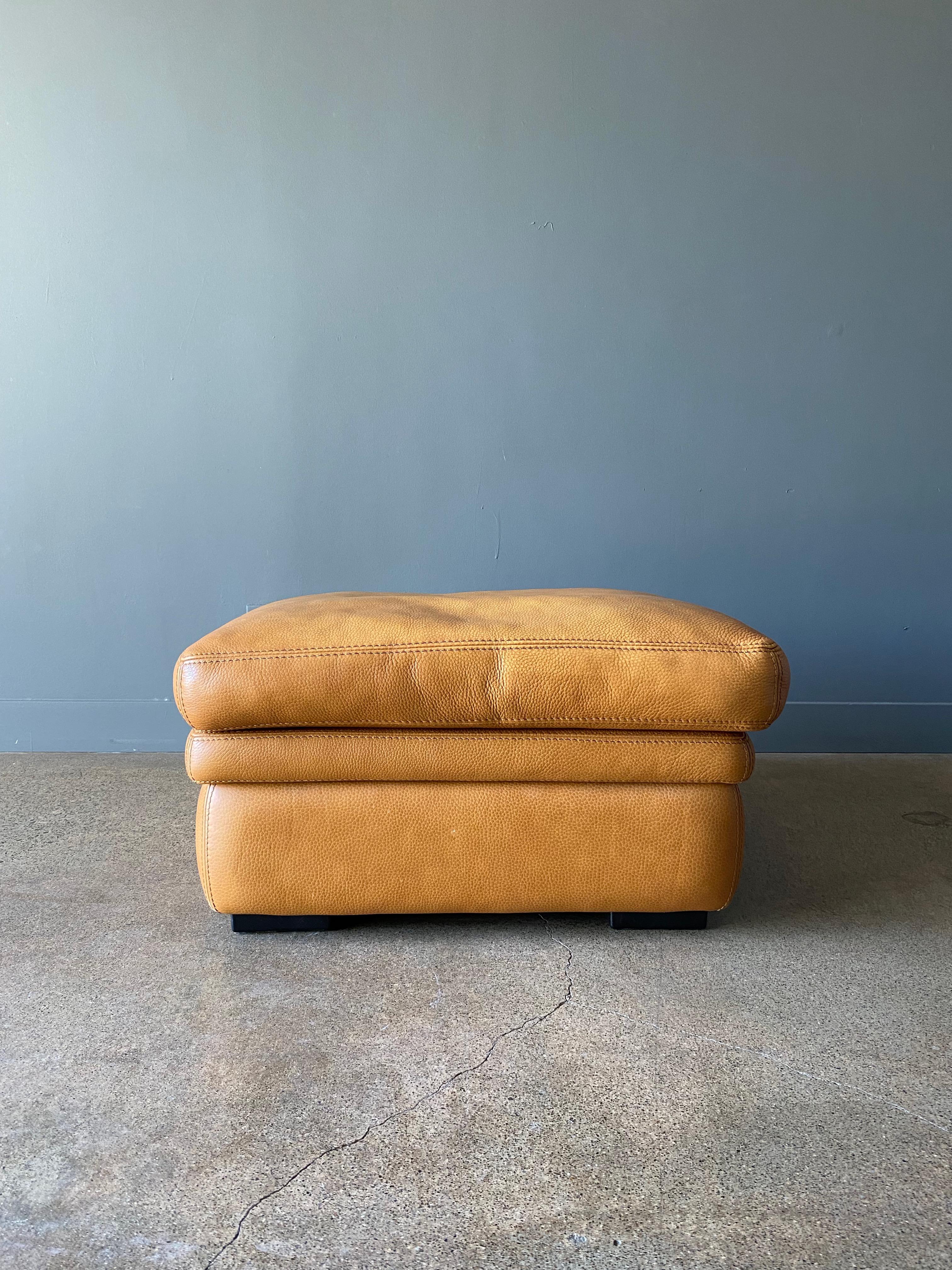 French Post Modern Leather Ottoman by Roche Bobois, Circa 1989