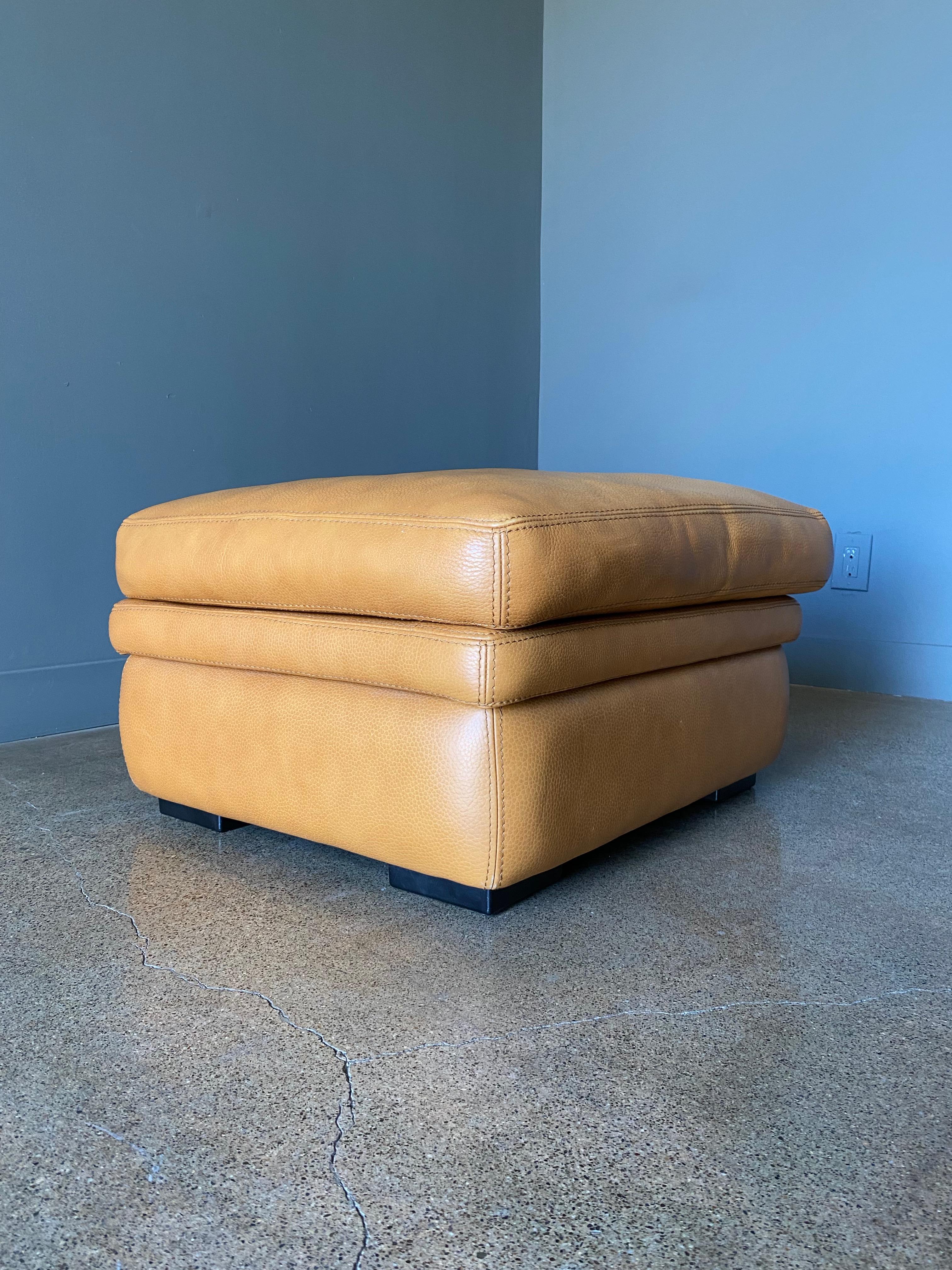 Hand-Crafted Post Modern Leather Ottoman by Roche Bobois, Circa 1989