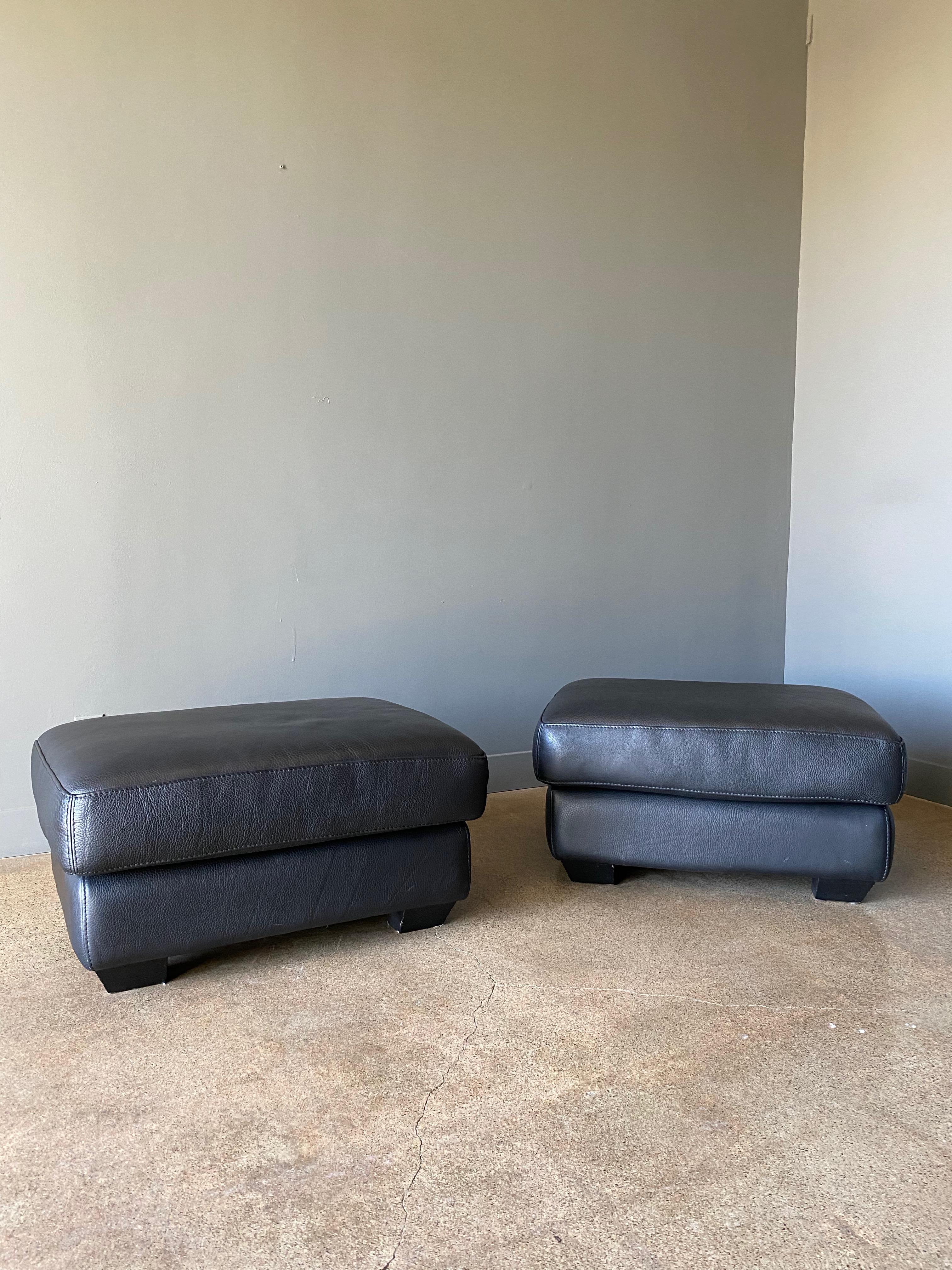 French Post Modern Leather Ottomans by Roche Bobois, Circa 1980s