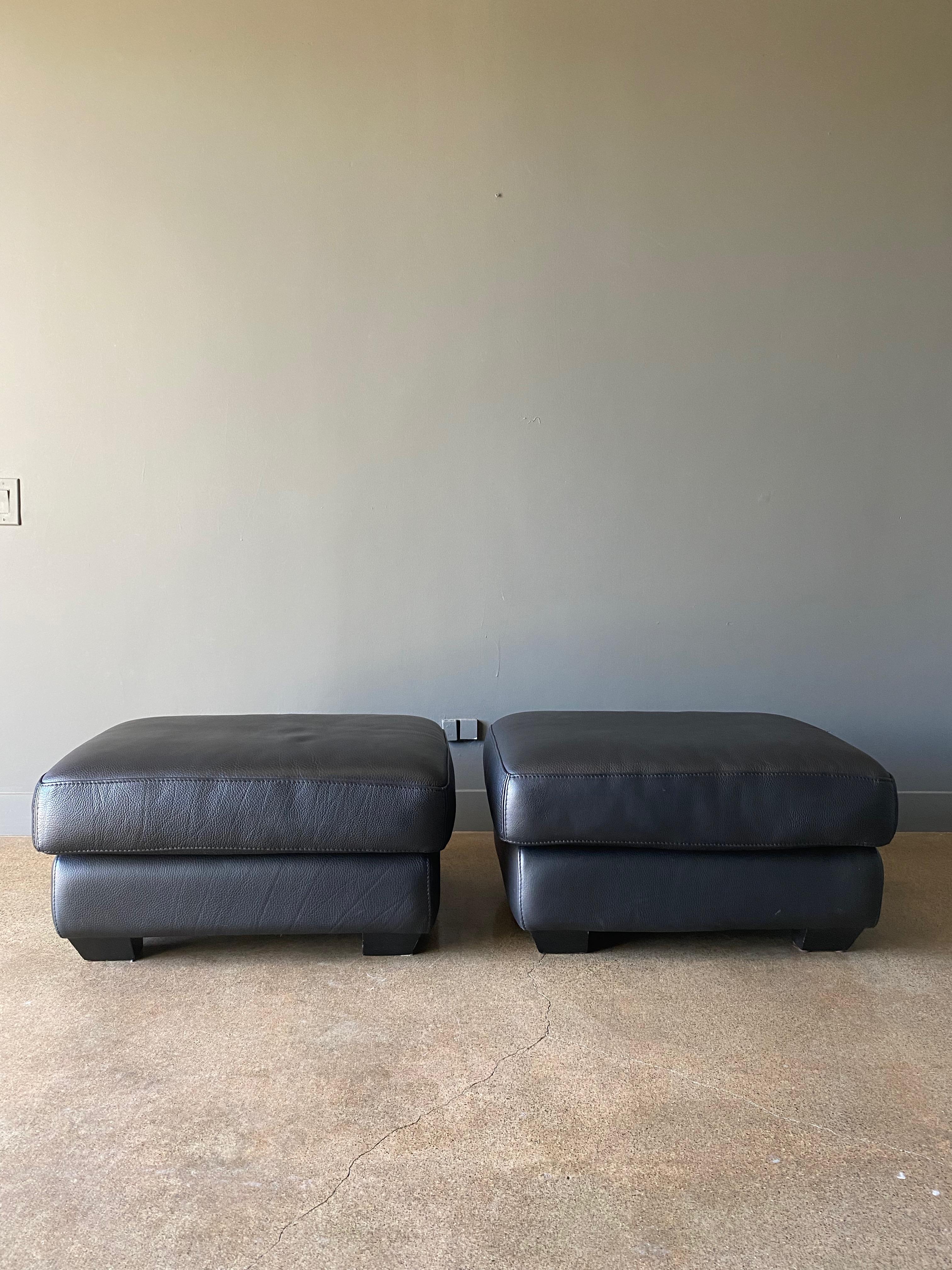 Post Modern Leather Ottomans by Roche Bobois, Circa 1980s 1