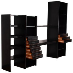 Post-moderne Ligne Roset Ebonized Minimal Wall Unit:: Shelves:: Drawer:: desk France