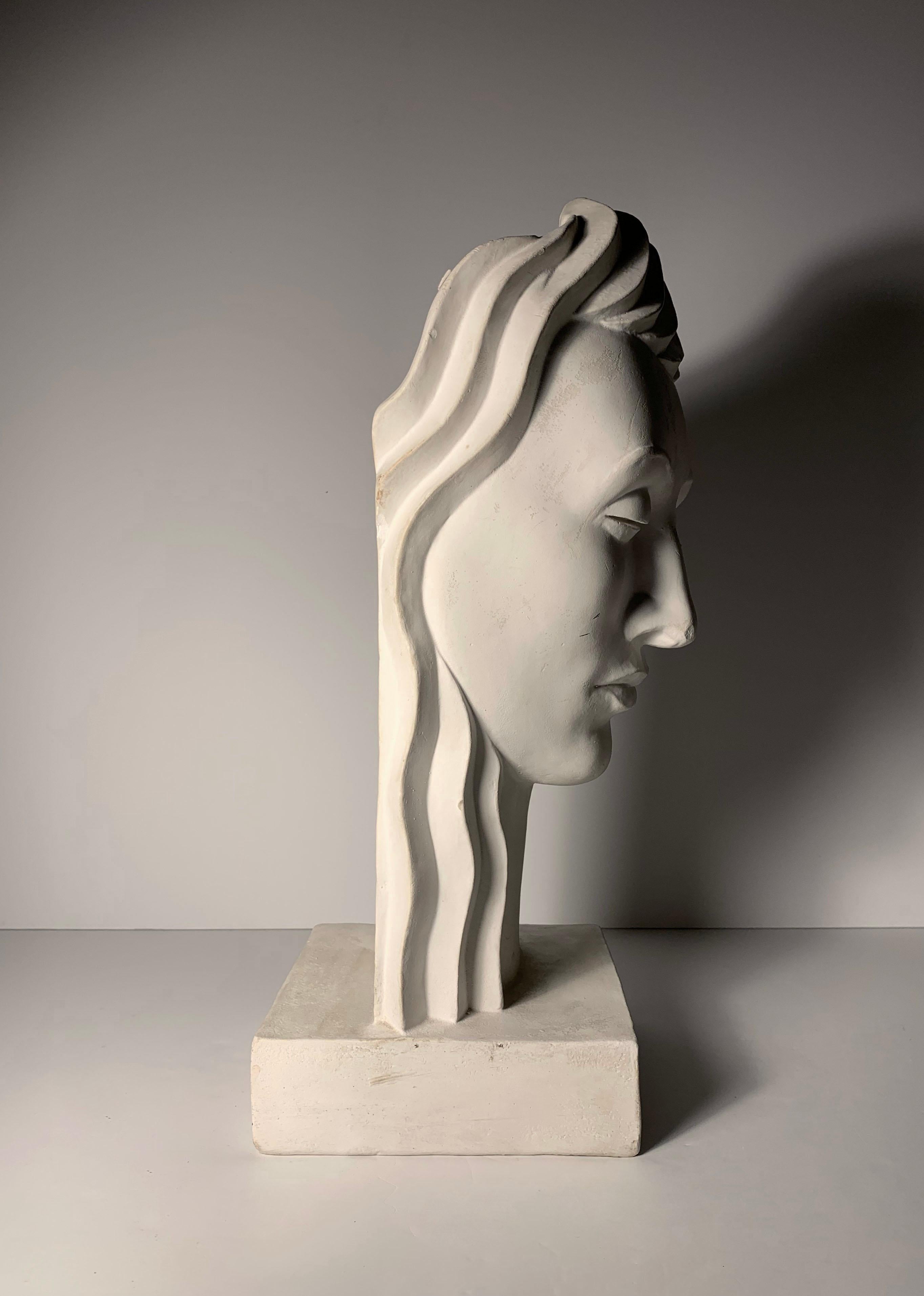 Art Deco Post Modern Lora Marx (Samuel Marx) Deco Bust Head Sculpture For Sale