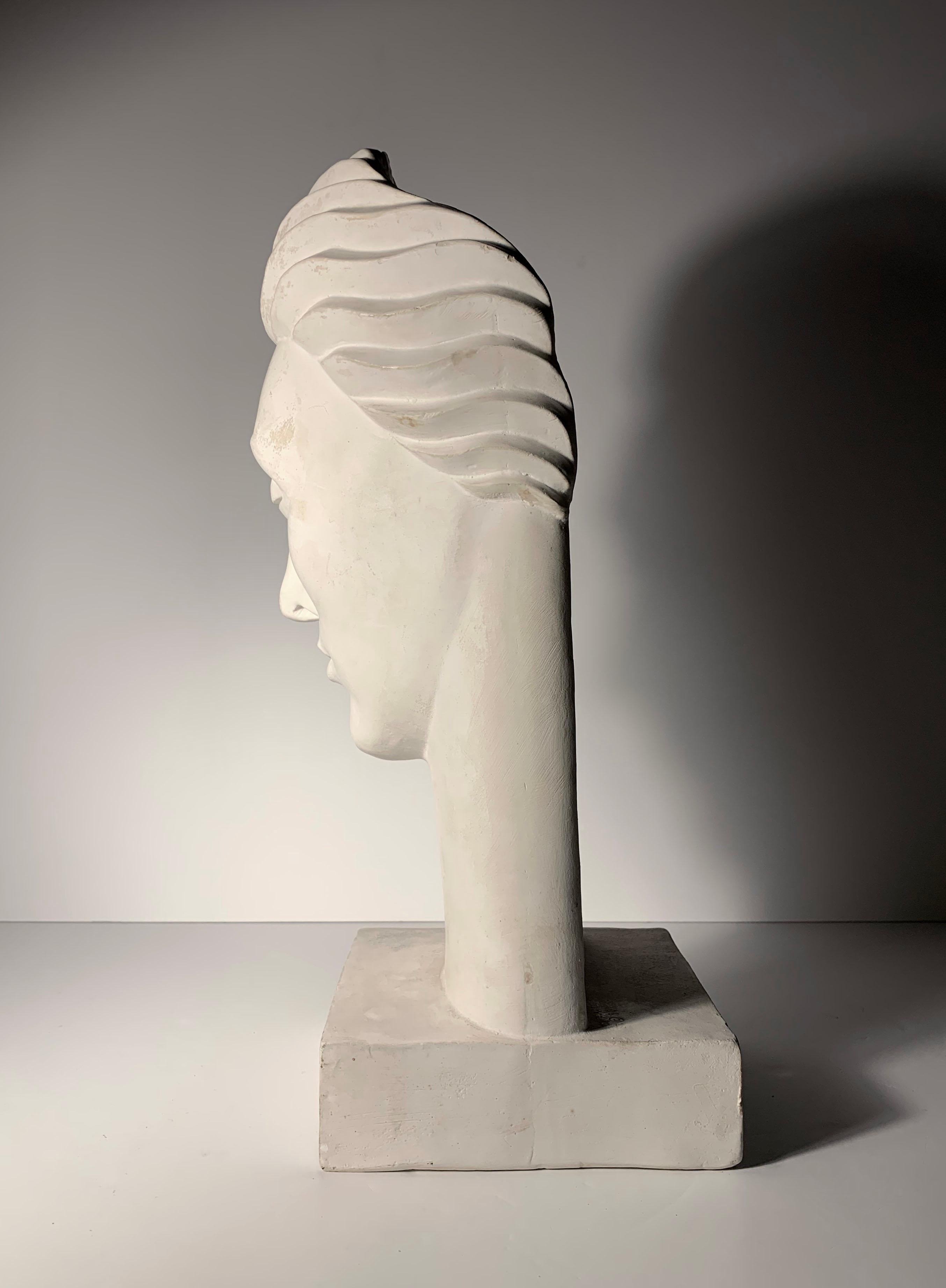 Post Modern Lora Marx (Samuel Marx) Deco Bust Head Sculpture In Good Condition For Sale In Chicago, IL