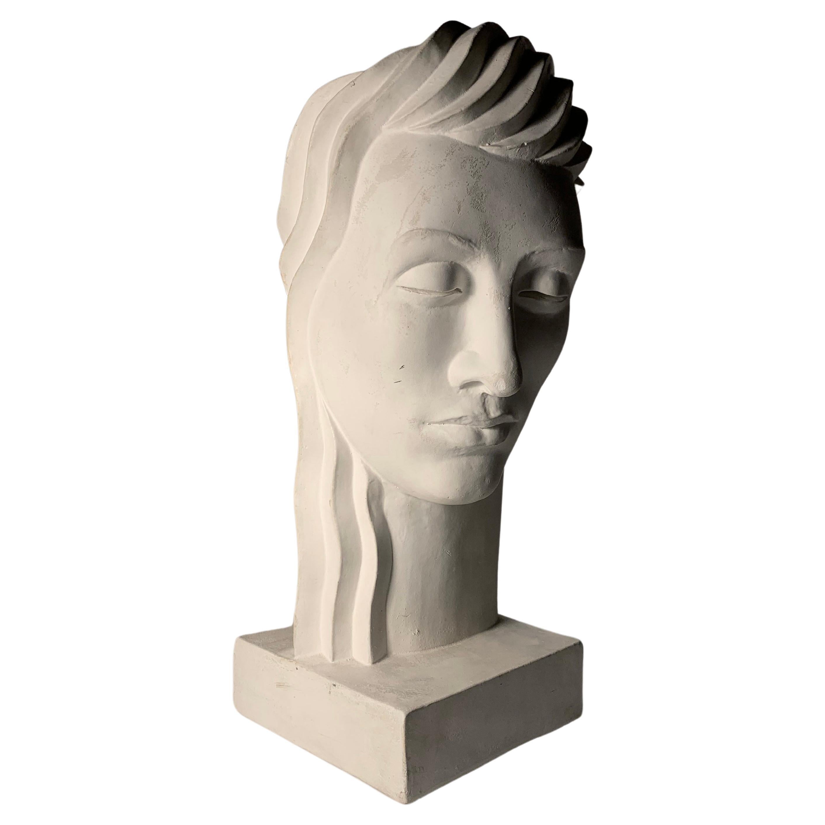 Post Modern Lora Marx (Samuel Marx) Deco Bust Head Sculpture For Sale
