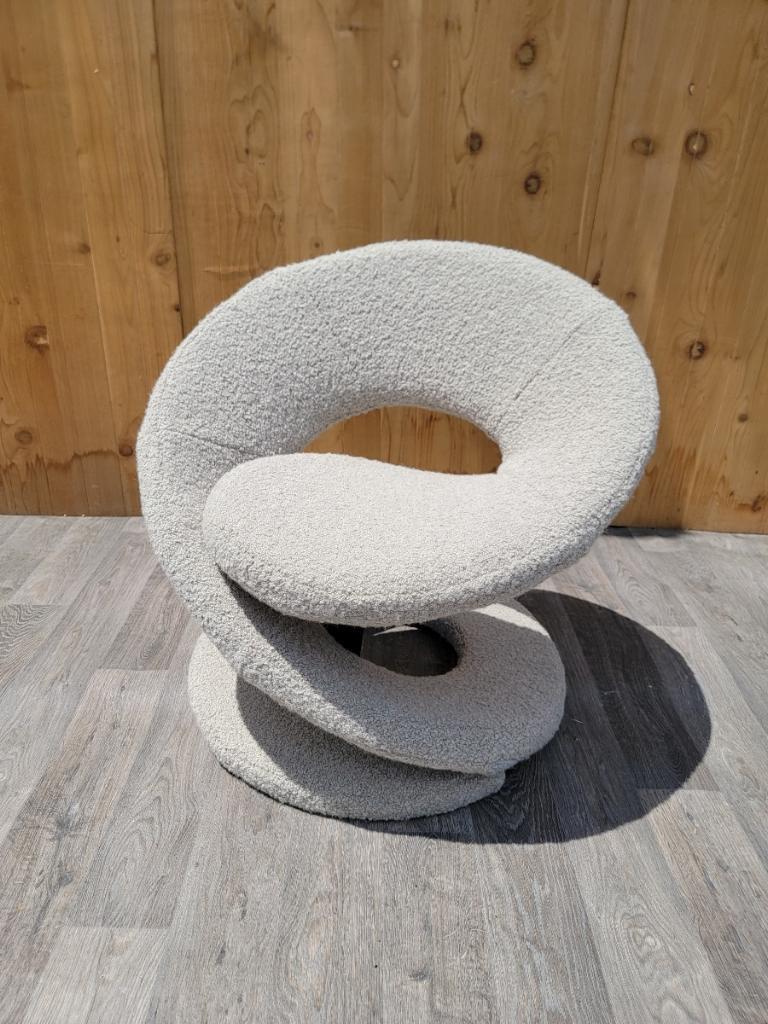 American Post Modern Louis Durot Style Spiral Ribbon Lounge Newly Upholstered in Boucle For Sale