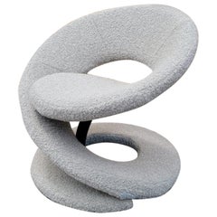 Post Modern Louis Durot Style Spiral Ribbon Lounge Newly Upholstered in Boucle