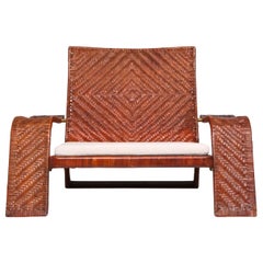 Postmodern Lounge Chair in Woven Leather by Marzio Cecchi