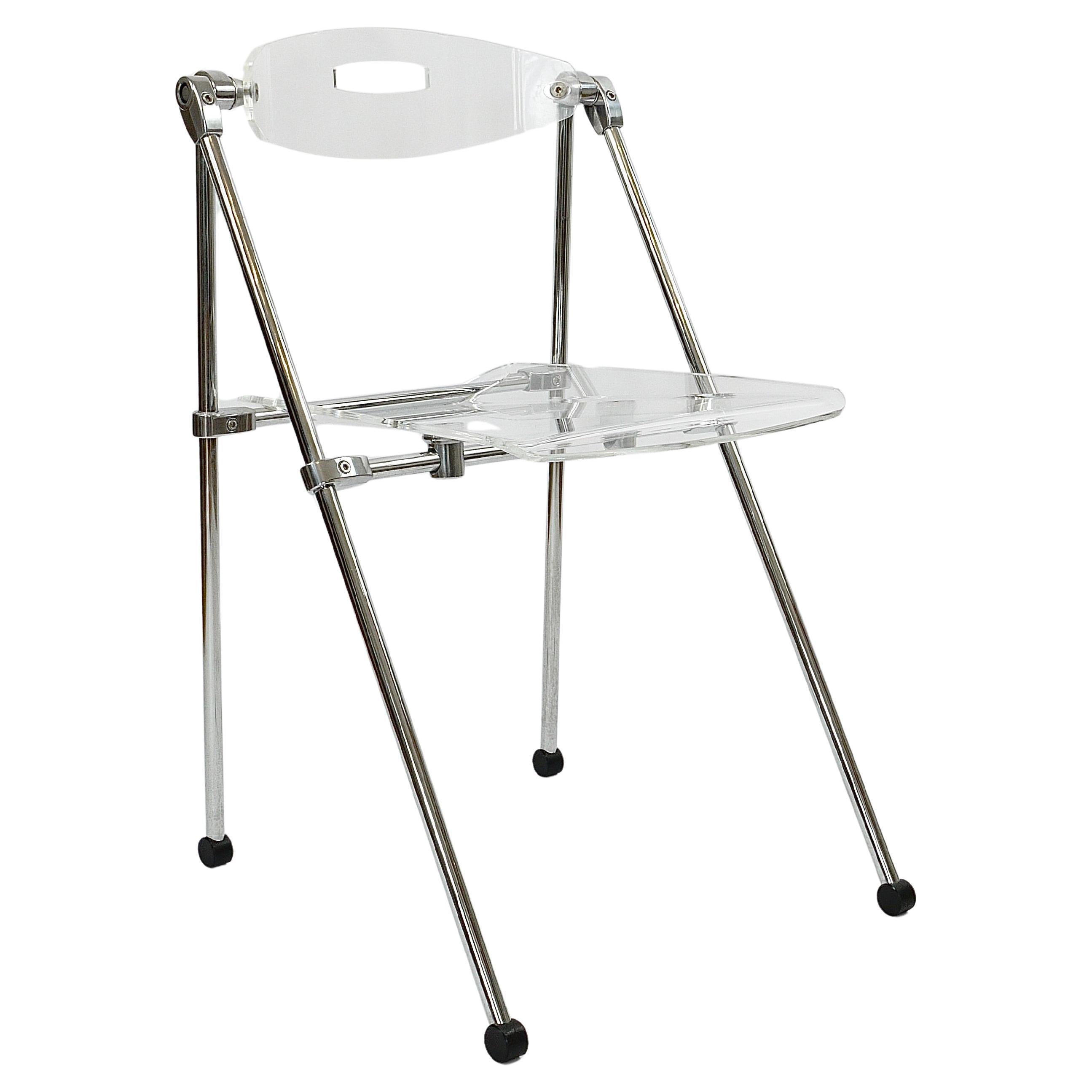 Post-Modern Lucite & Chrome Folding Chair, Piretti Castelli Style, Italy, 1980s
