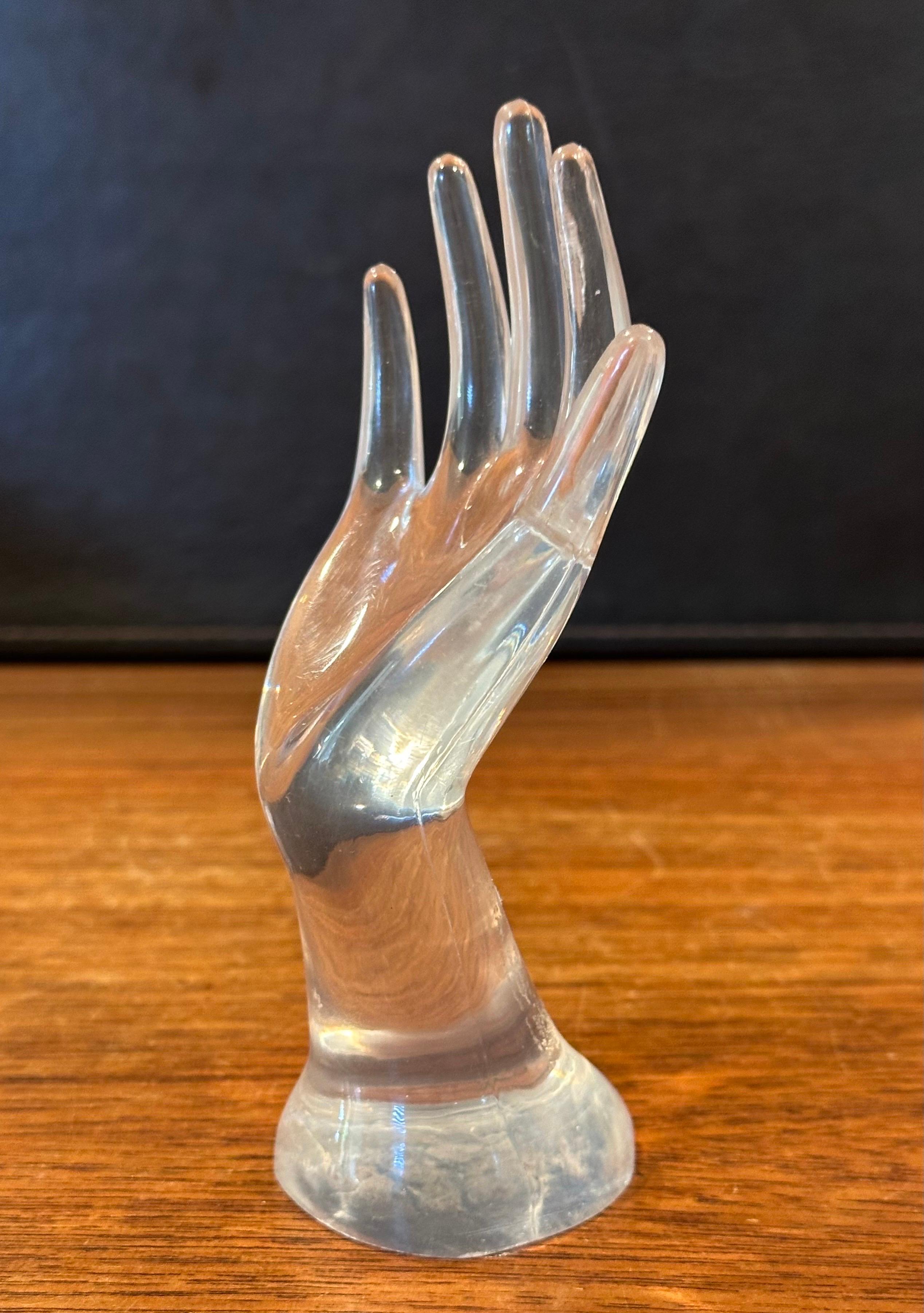 20th Century Post-Modern Lucite Hand Ring Holder For Sale