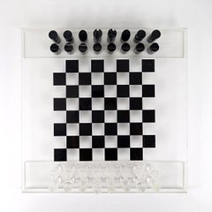 Postmodern Lucite or Plexiglas Black and White Chess Set