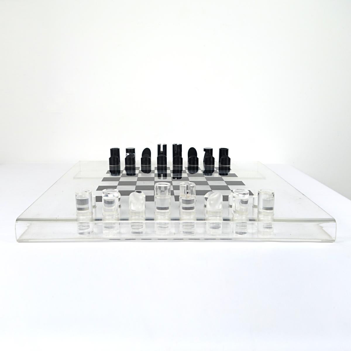 Post-Modern Postmodern Lucite or Plexiglas Black and White Chess Set
