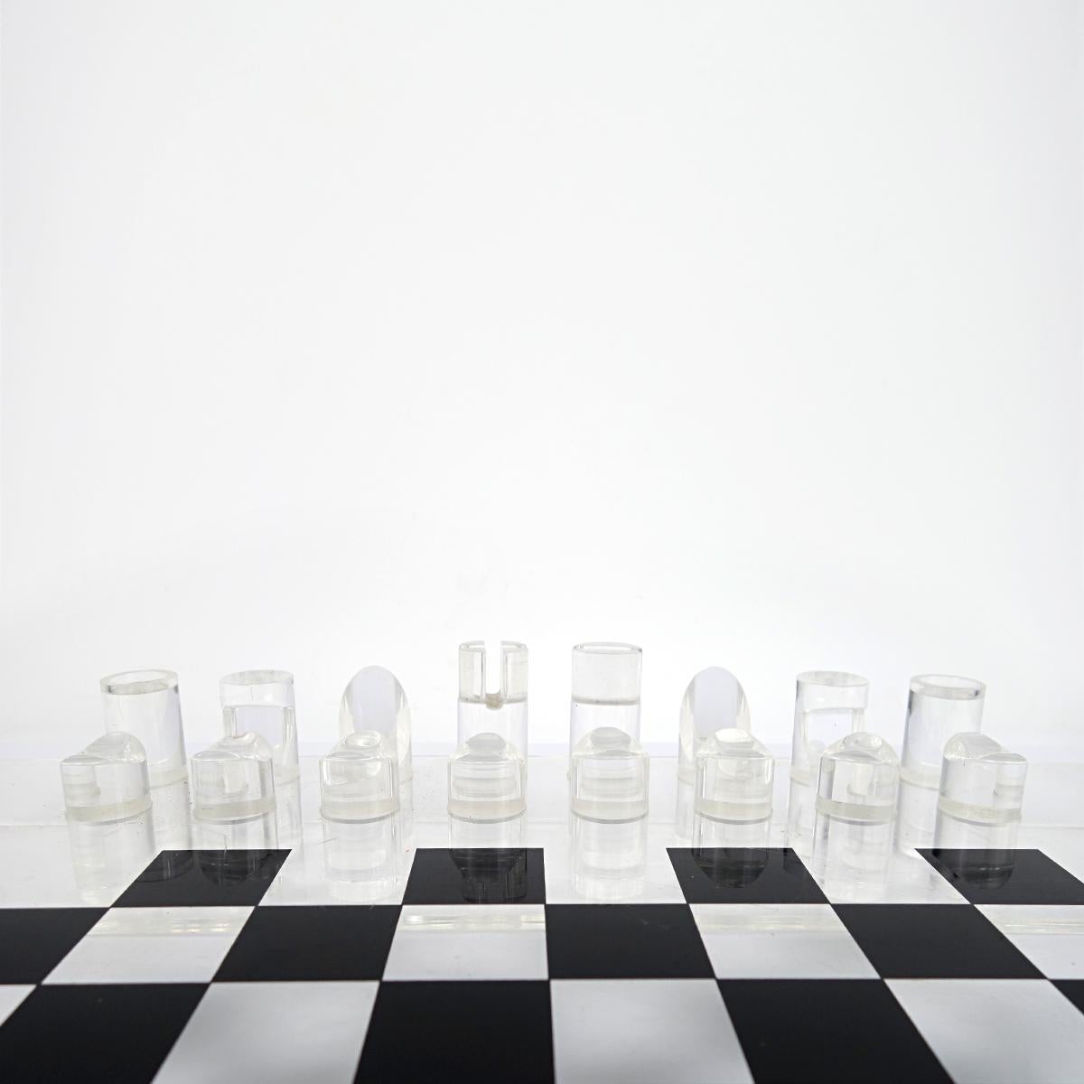 Late 20th Century Postmodern Lucite or Plexiglas Black and White Chess Set