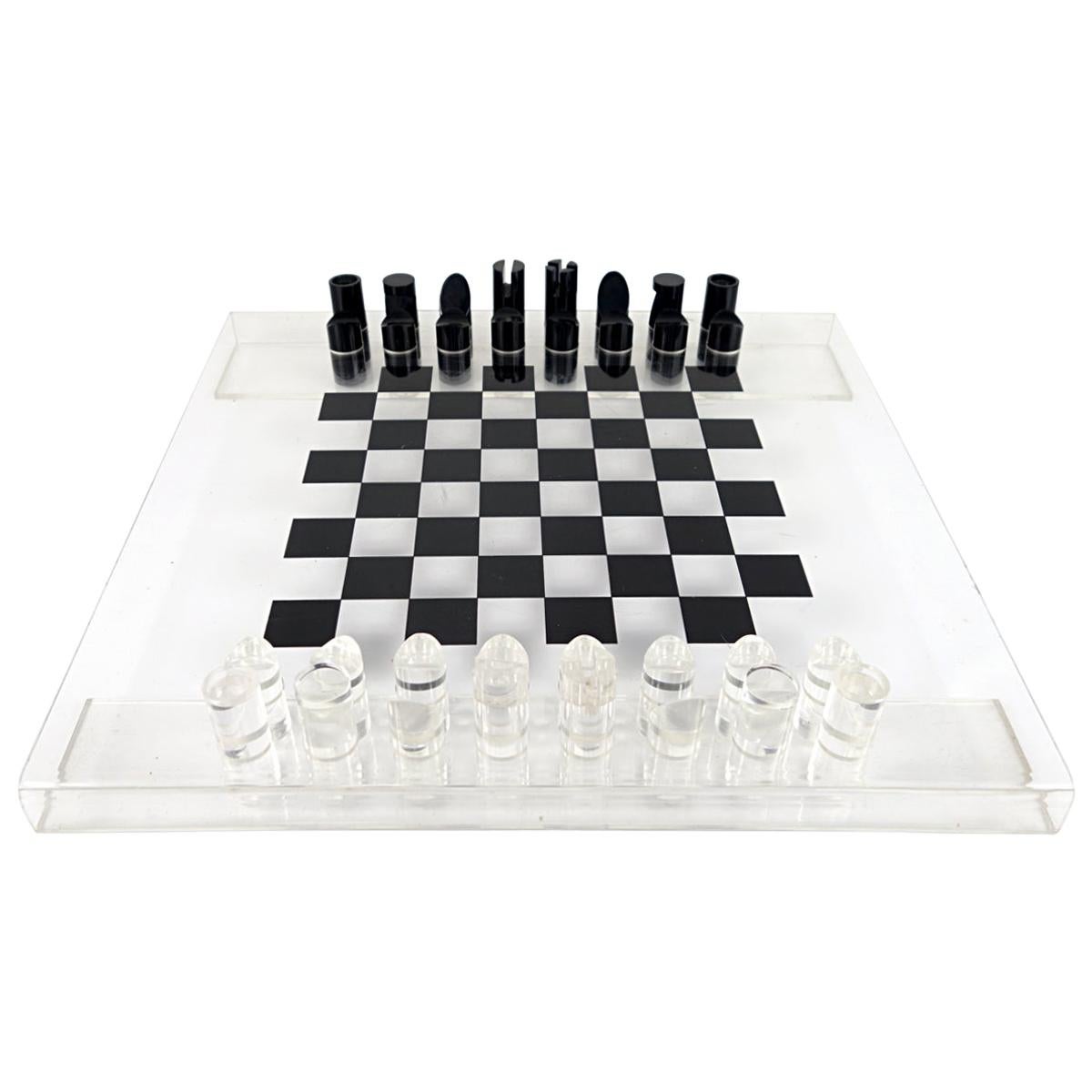 Postmodern Lucite or Plexiglas Black and White Chess Set