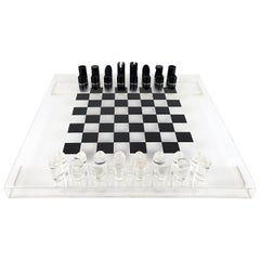 Postmodern Lucite or Plexiglas Black and White Chess Set