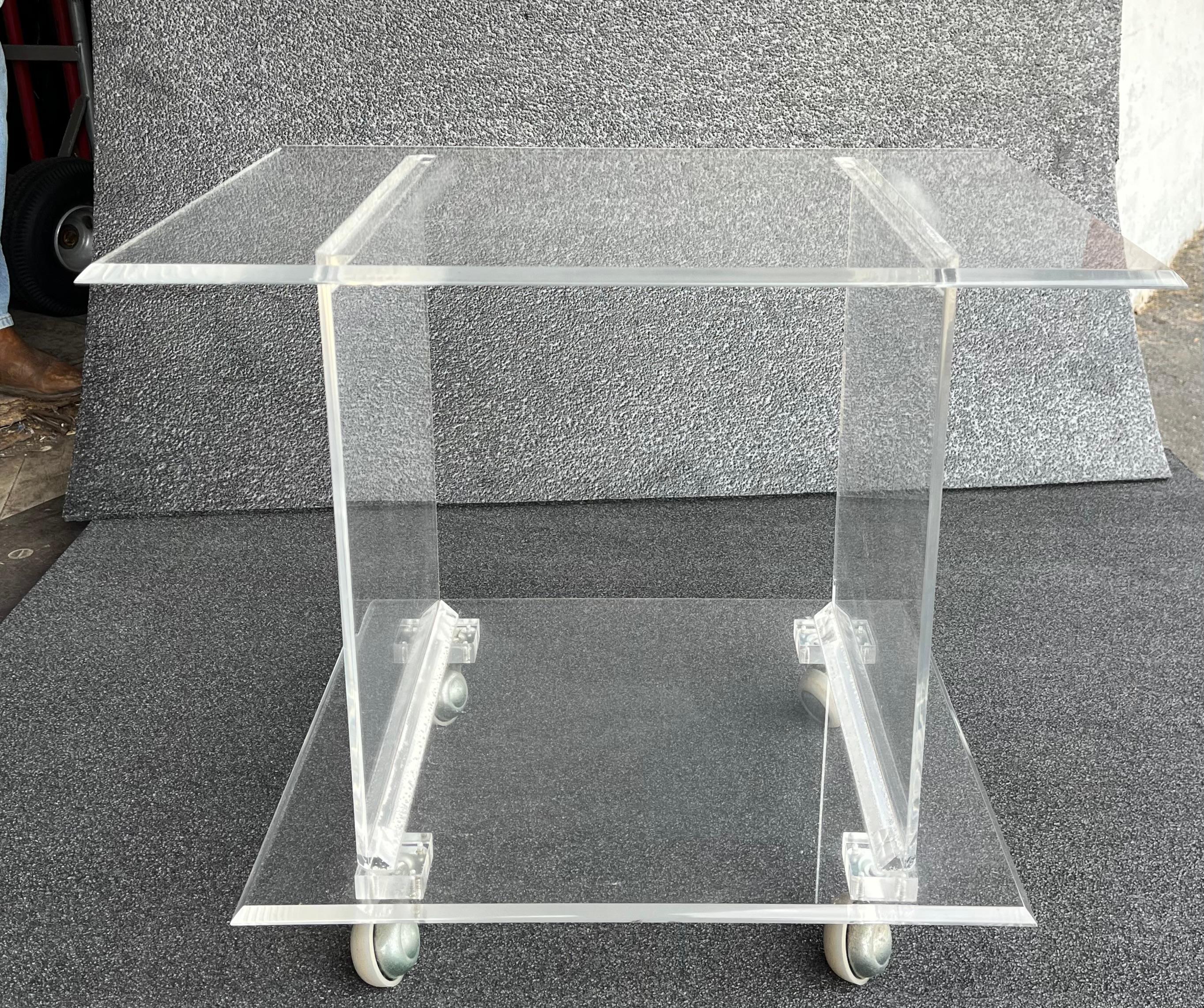Hollywood Regency Post Modern Lucite Serving Bar  Cart Table on Wheels circa 1970's For Sale