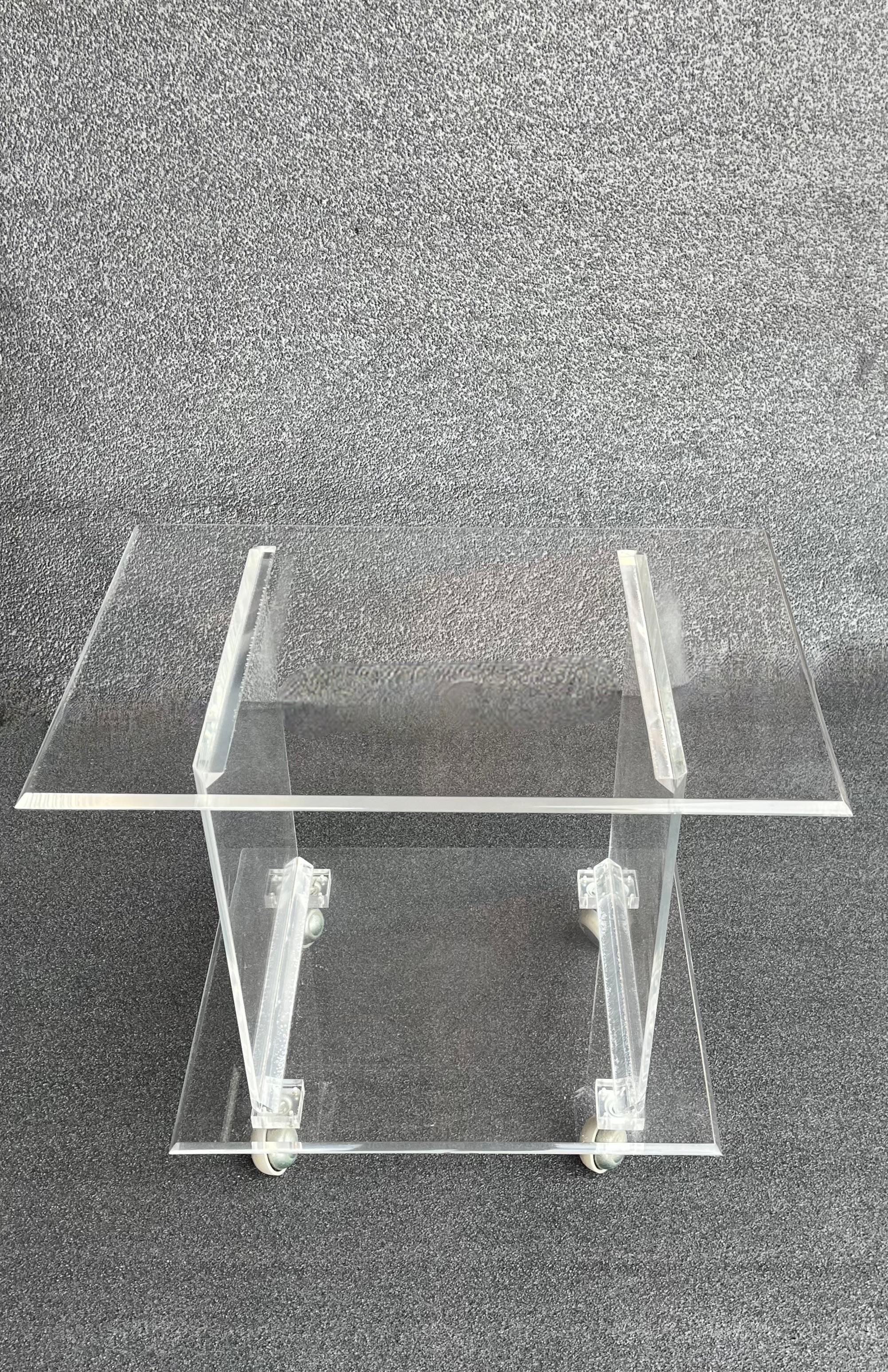 American Post Modern Lucite Serving Bar  Cart Table on Wheels circa 1970's For Sale
